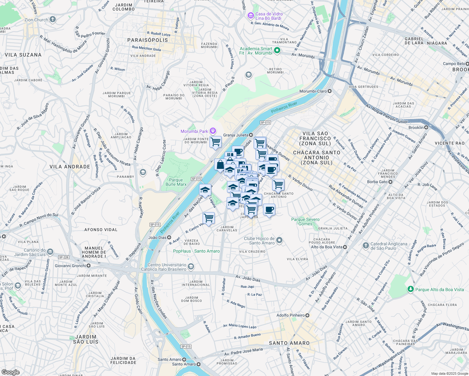 map of restaurants, bars, coffee shops, grocery stores, and more near 148 Rua Luís Correia de Melo in São Paulo