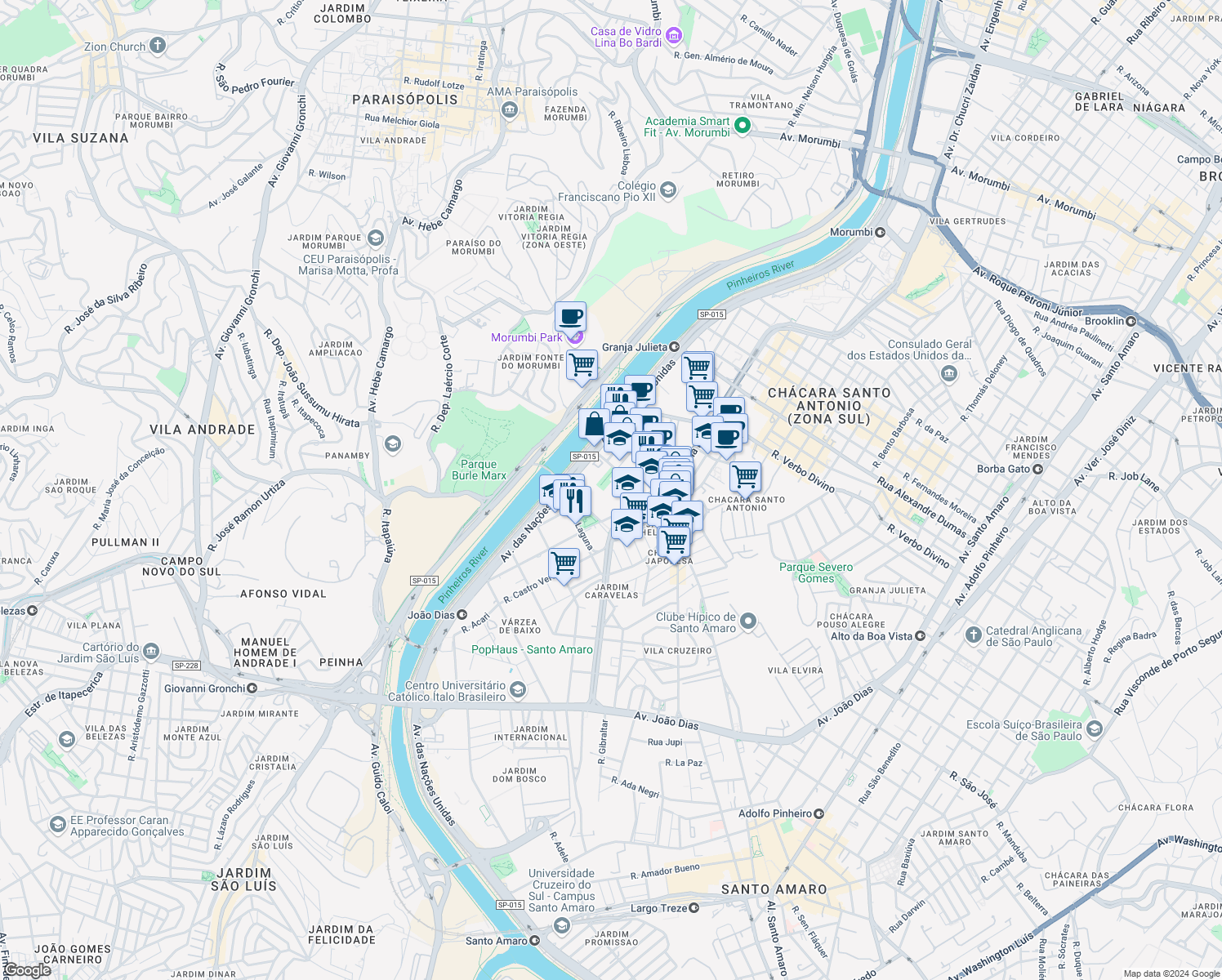 map of restaurants, bars, coffee shops, grocery stores, and more near 148 Rua Luís Correia de Melo in São Paulo