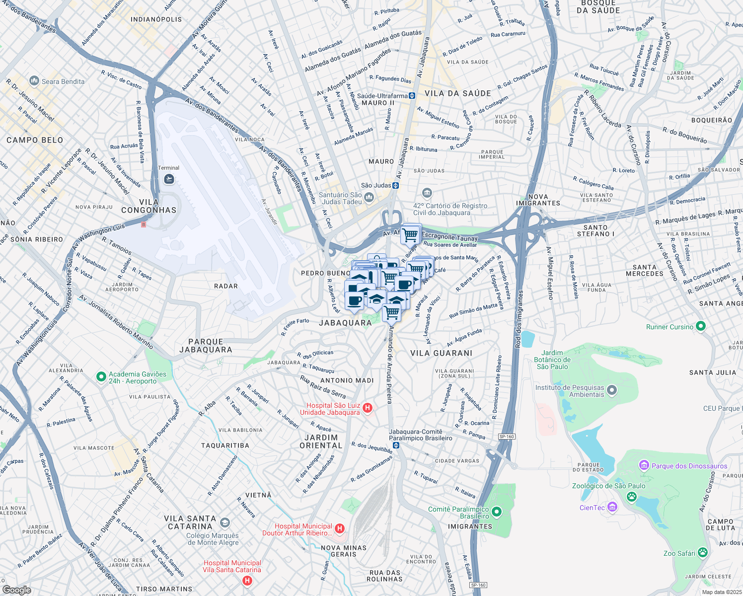map of restaurants, bars, coffee shops, grocery stores, and more near 700 Avenida Engenheiro Armando de Arruda Pereira in São Paulo
