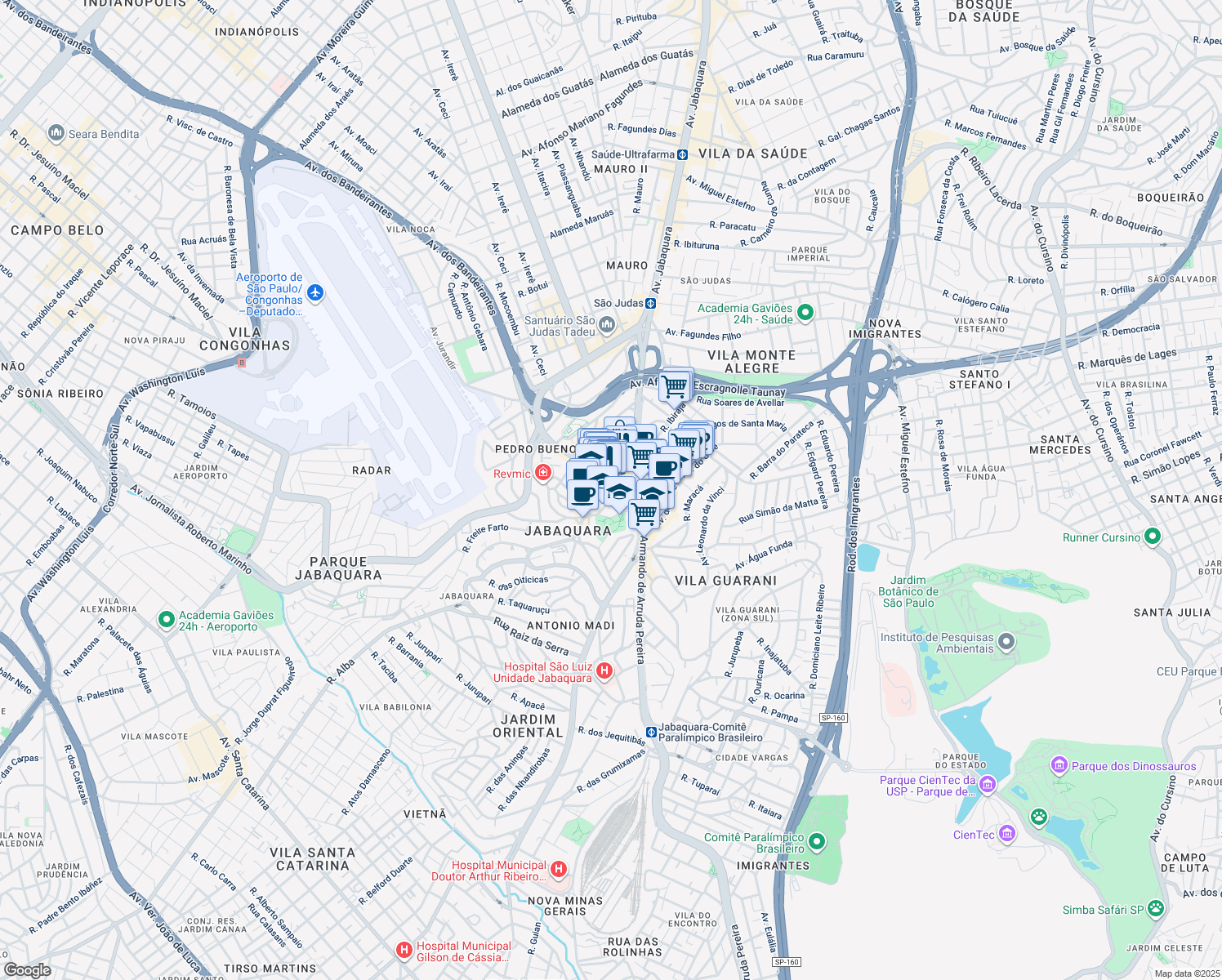 map of restaurants, bars, coffee shops, grocery stores, and more near 700 Avenida Engenheiro Armando de Arruda Pereira in São Paulo