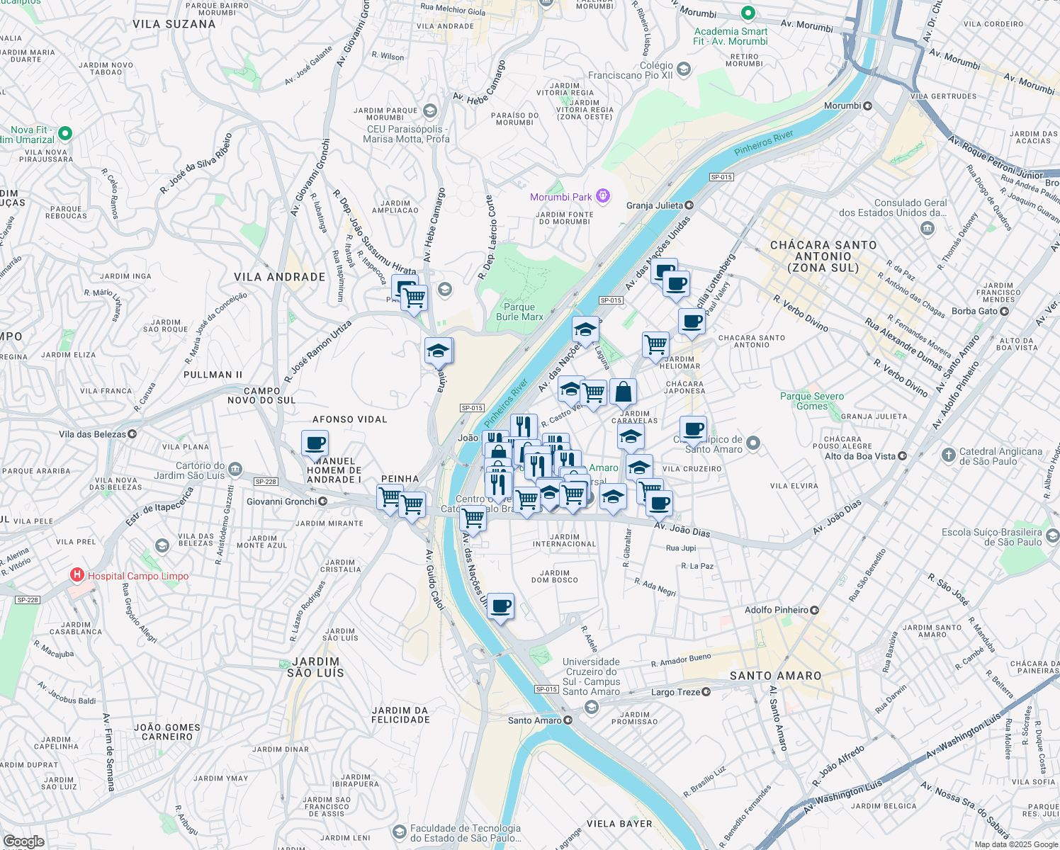 map of restaurants, bars, coffee shops, grocery stores, and more near 691 Rua Doutor Rubens Gomes Bueno in São Paulo