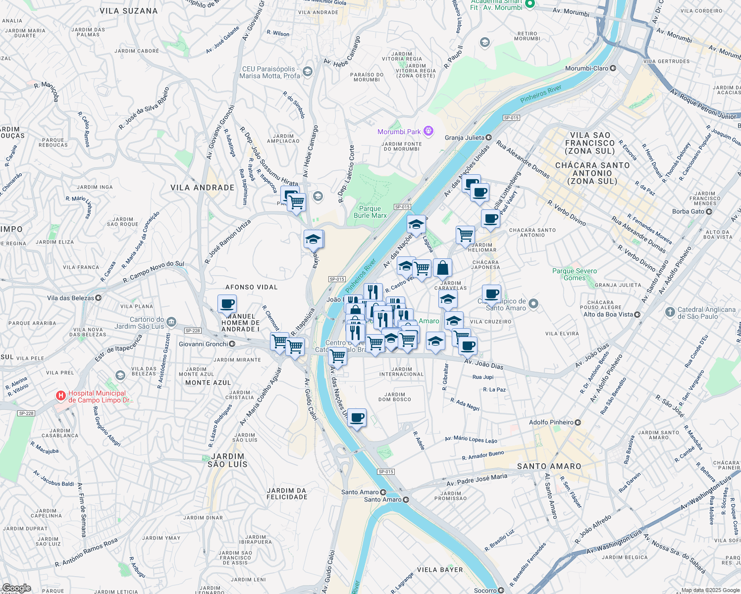 map of restaurants, bars, coffee shops, grocery stores, and more near 691 Rua Doutor Rubens Gomes Bueno in São Paulo