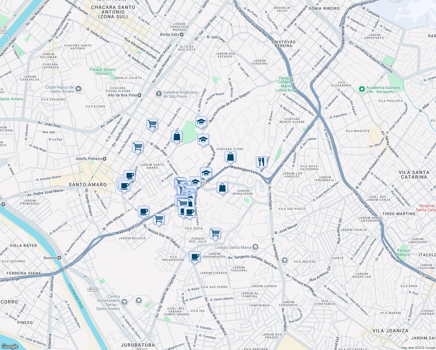 map of restaurants, bars, coffee shops, grocery stores, and more near 1990 Avenida Washington Luís in São Paulo
