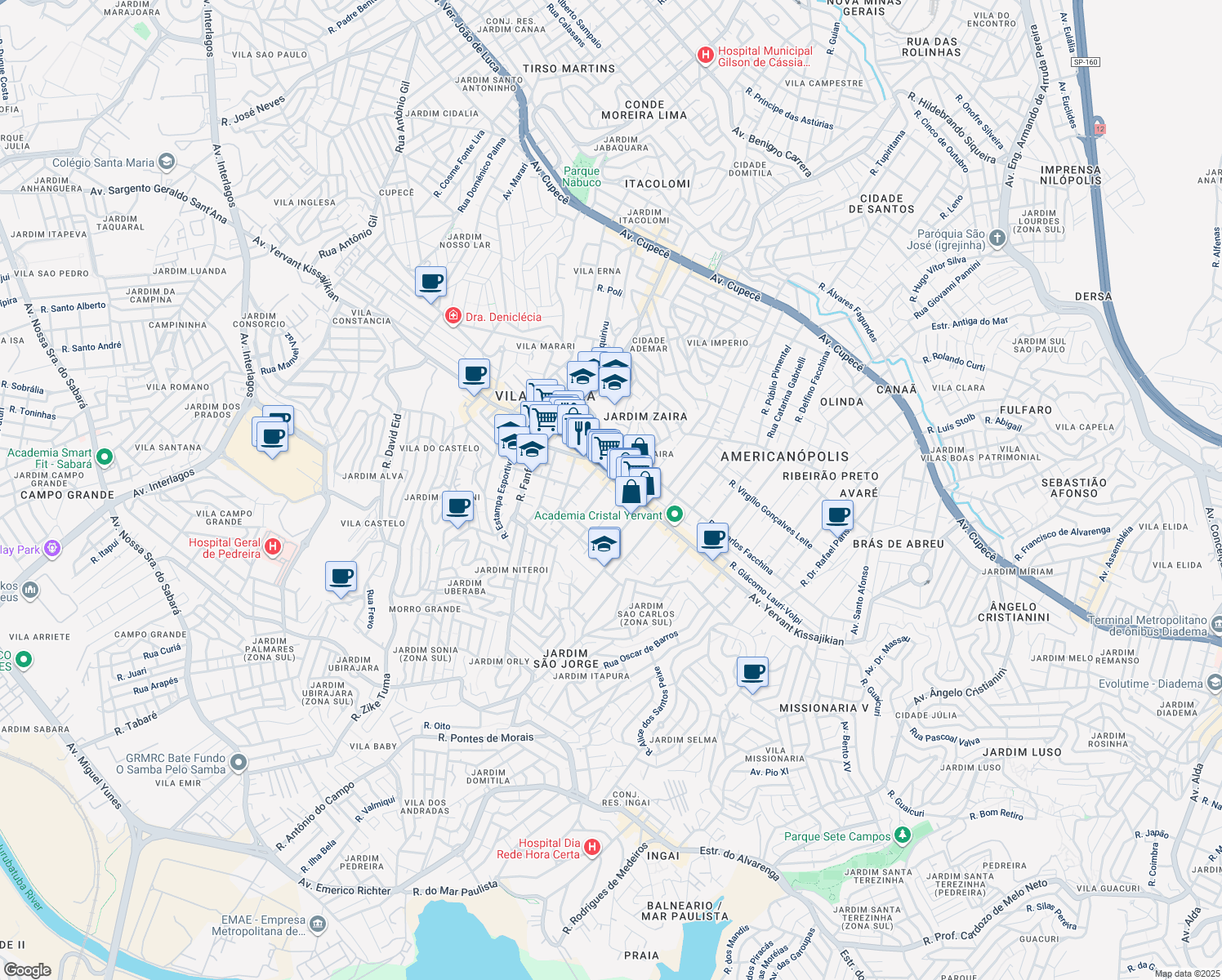 map of restaurants, bars, coffee shops, grocery stores, and more near 310 Rua do Matão in São Paulo