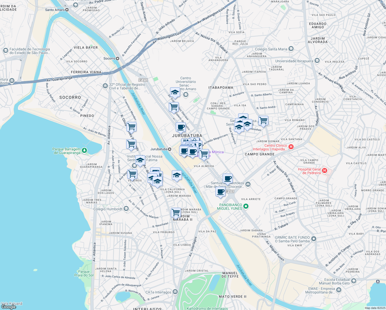 map of restaurants, bars, coffee shops, grocery stores, and more near 22540 Avenida das Nações Unidas in São Paulo
