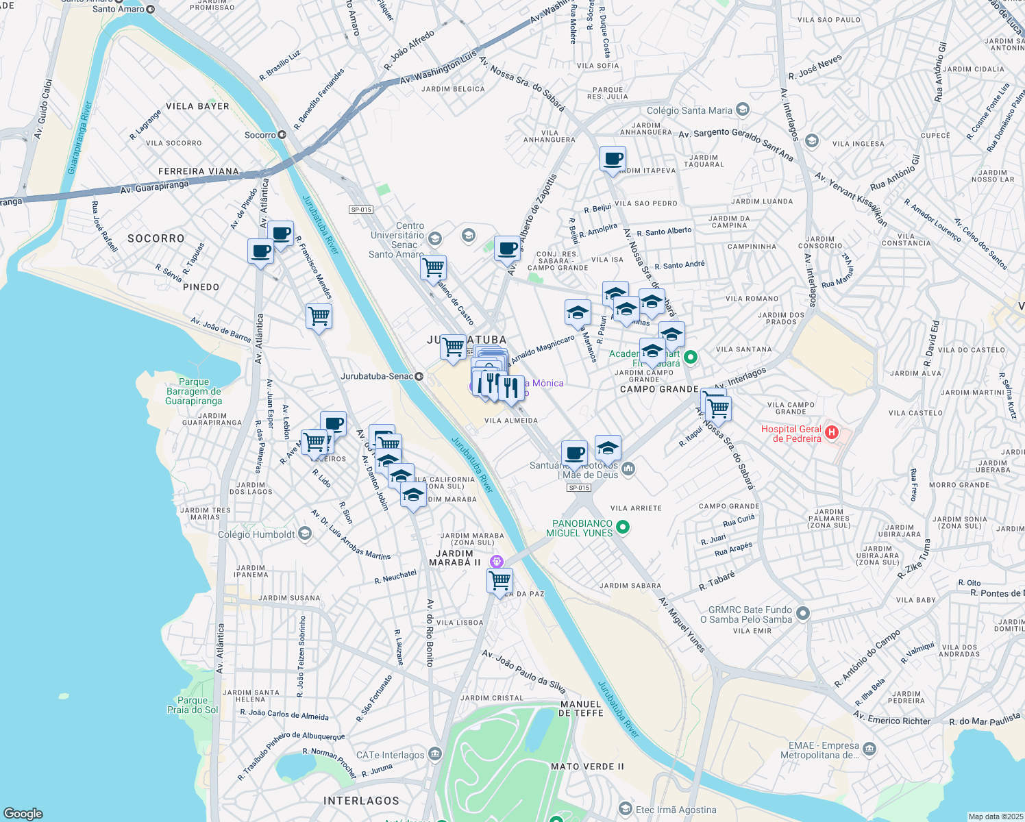 map of restaurants, bars, coffee shops, grocery stores, and more near 22540 Avenida das Nações Unidas in Sao Paulo