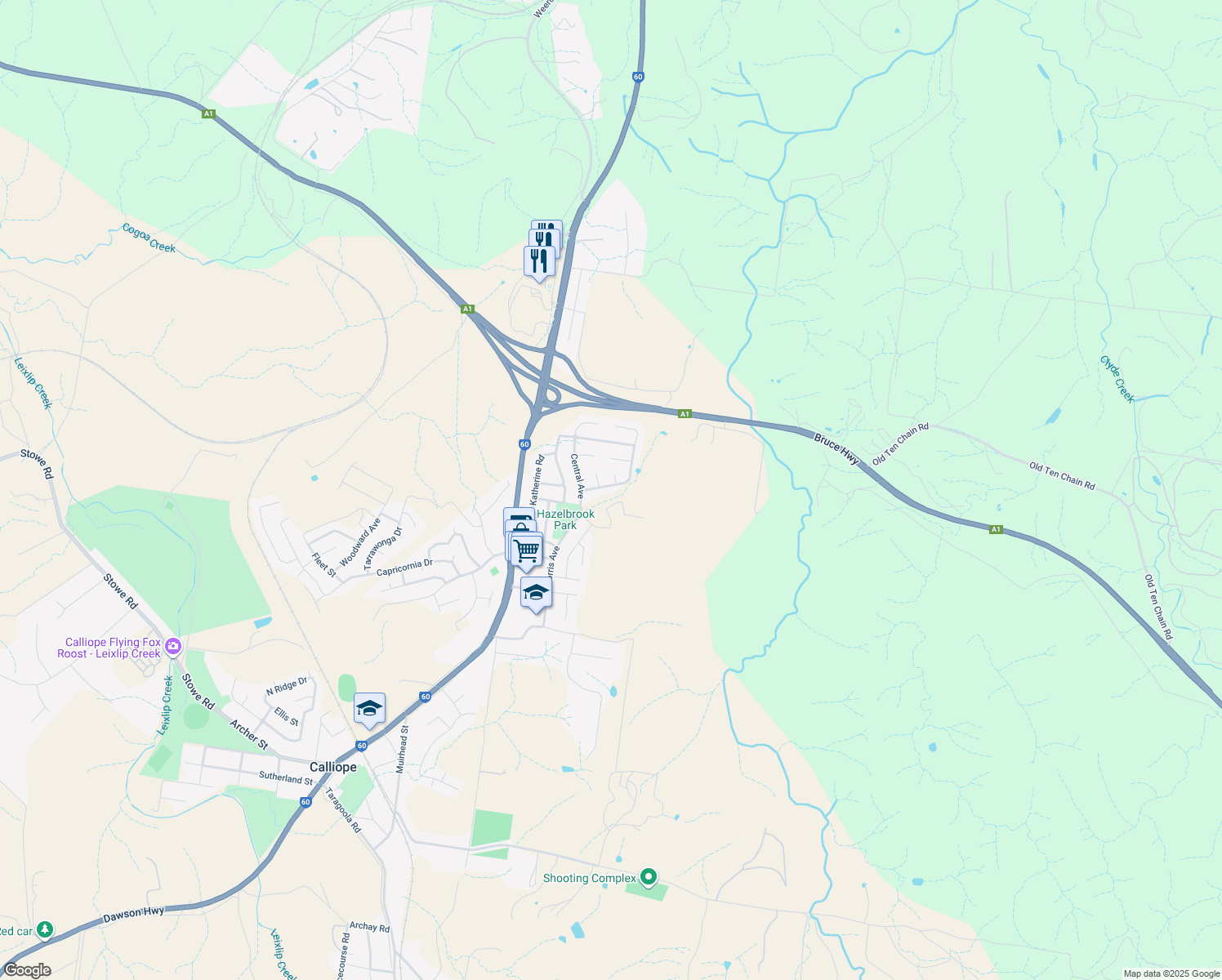 map of restaurants, bars, coffee shops, grocery stores, and more near 14 Monterey Way in Calliope