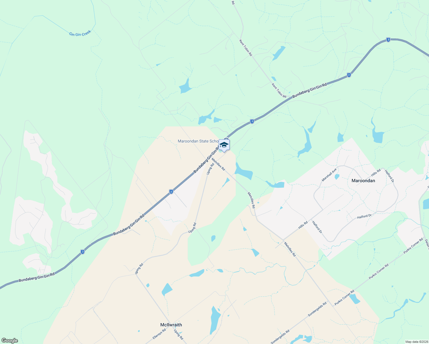 map of restaurants, bars, coffee shops, grocery stores, and more near Mellvilles Road in Maroondan
