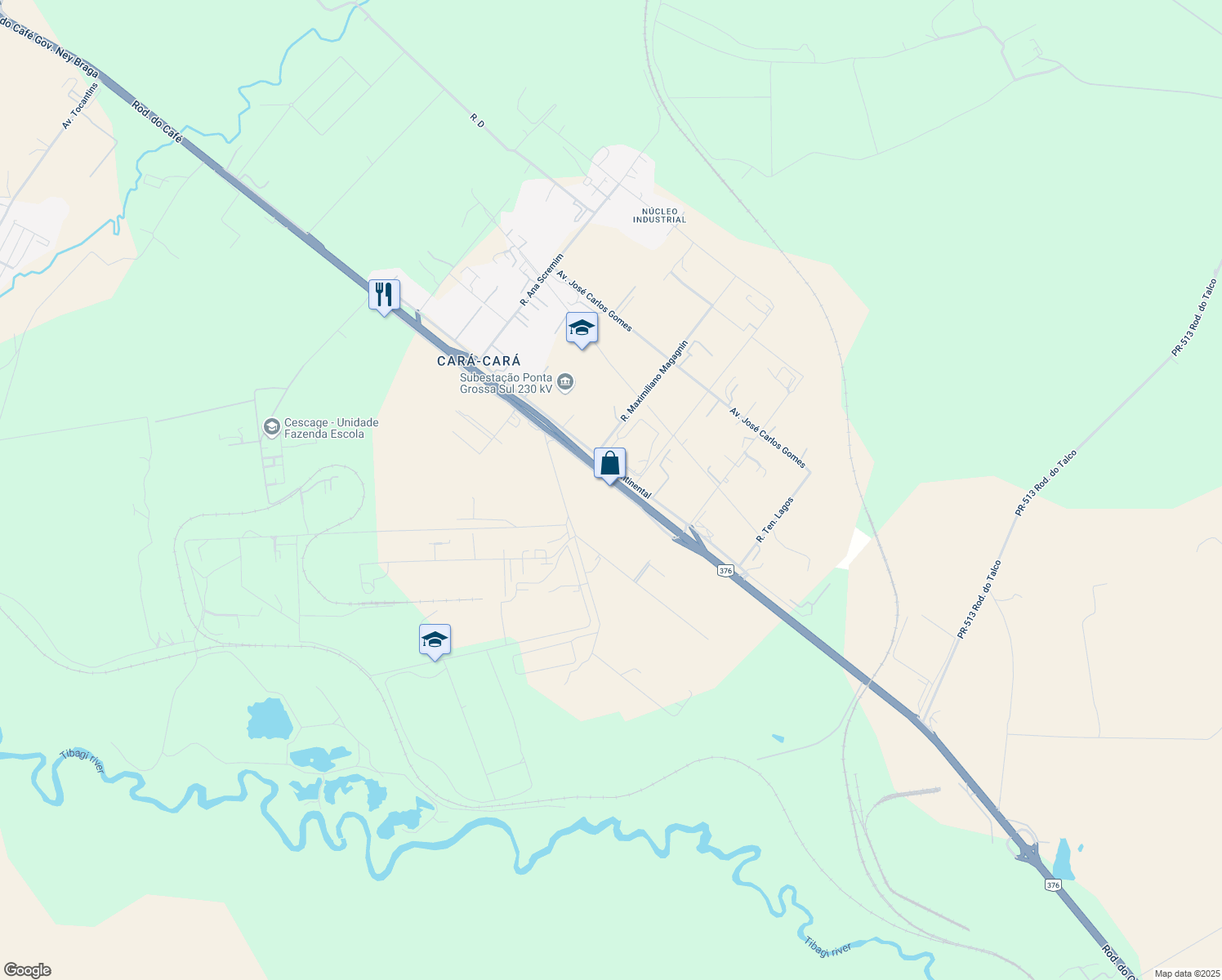 map of restaurants, bars, coffee shops, grocery stores, and more near in Ponta Grossa