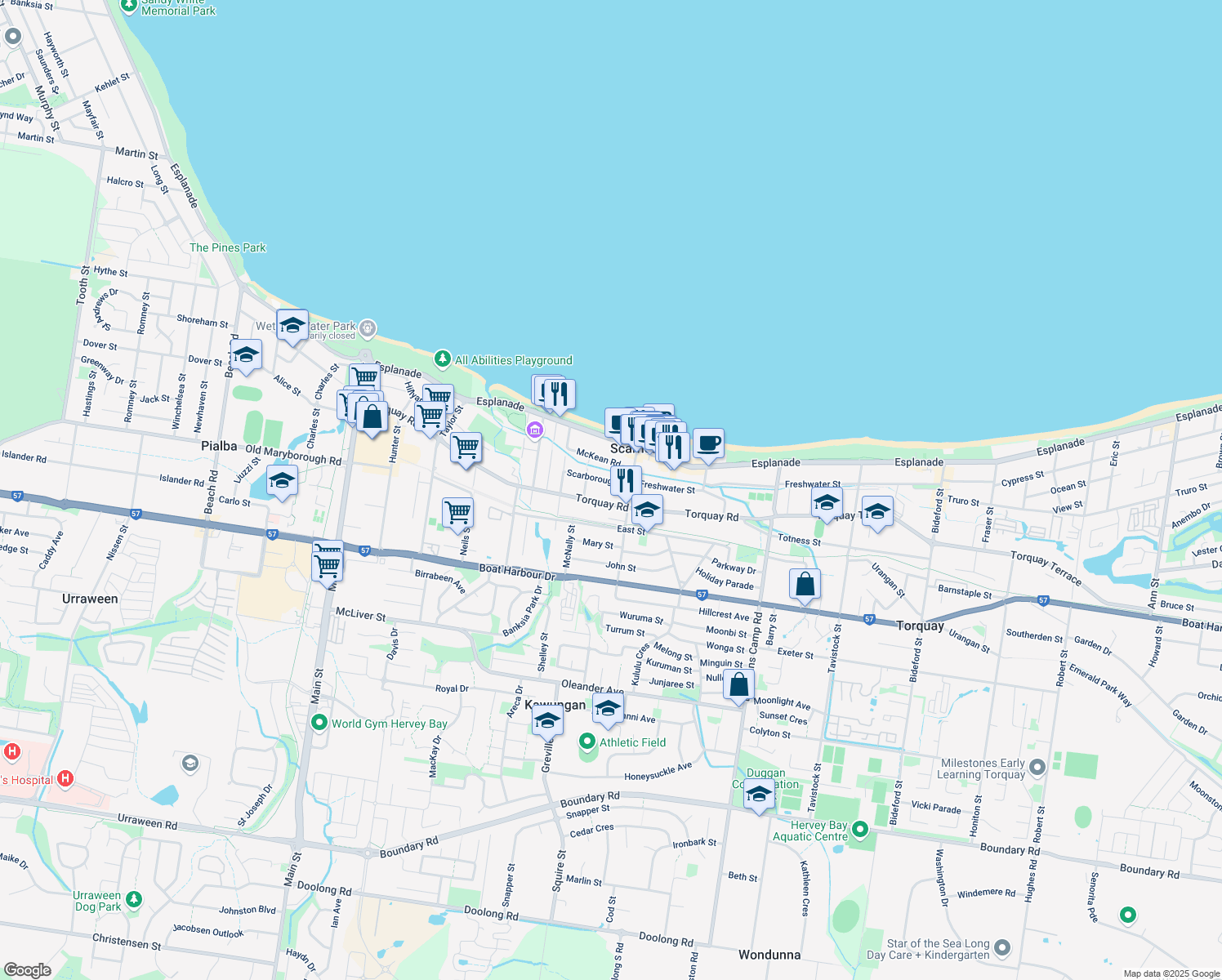 map of restaurants, bars, coffee shops, grocery stores, and more near 23 Scarborough Street in Scarness