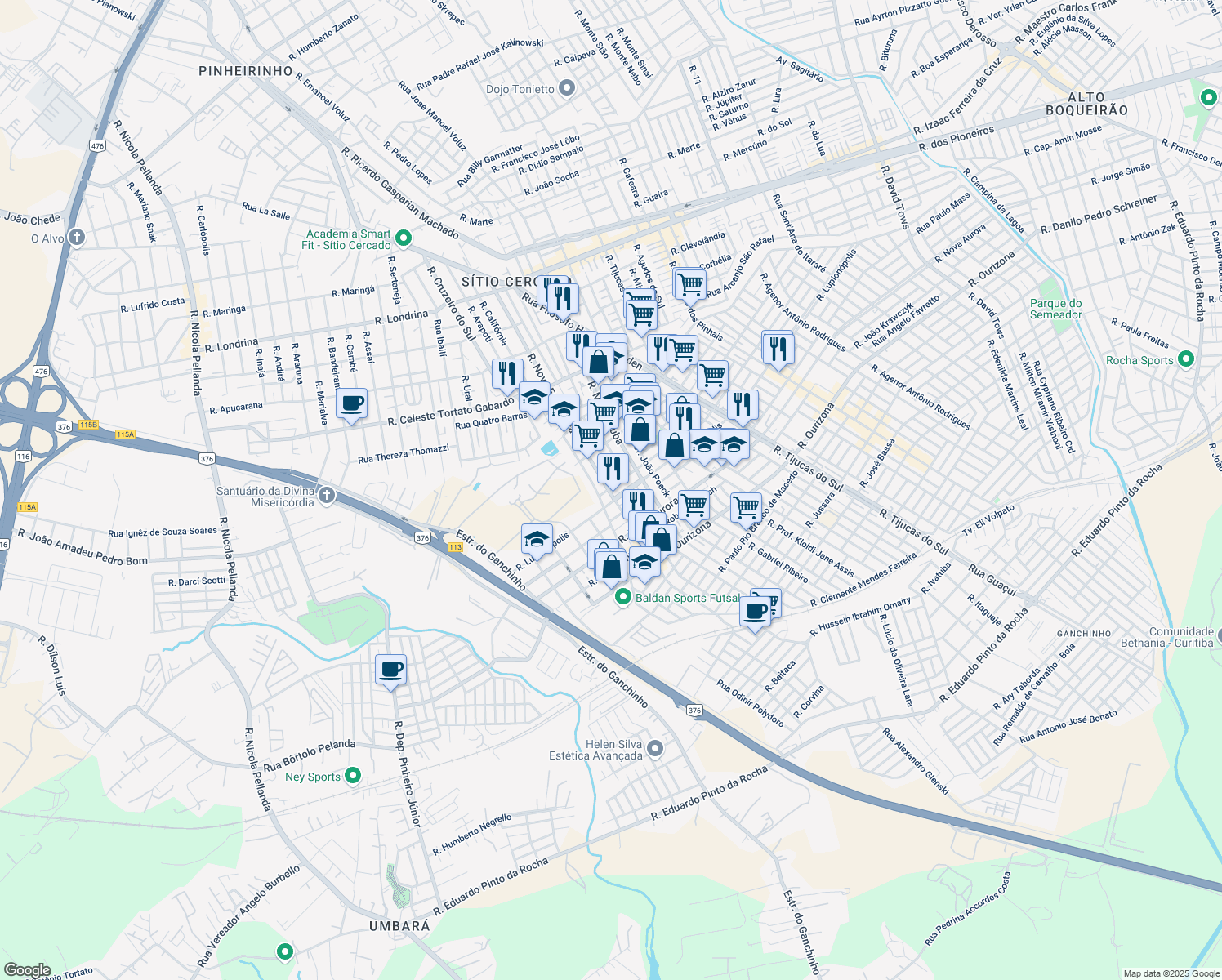 map of restaurants, bars, coffee shops, grocery stores, and more near 739 Rua Lupionópolis in Curitiba