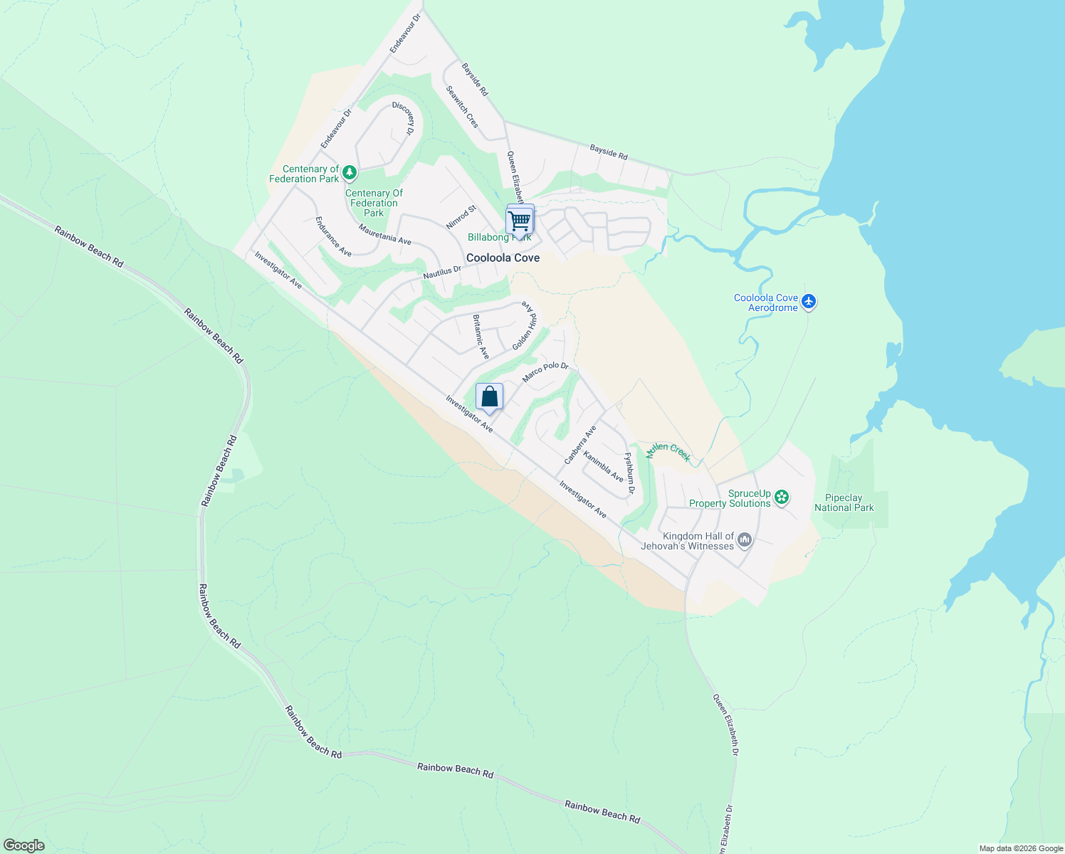 map of restaurants, bars, coffee shops, grocery stores, and more near 27 Mariposa Place in Cooloola Cove