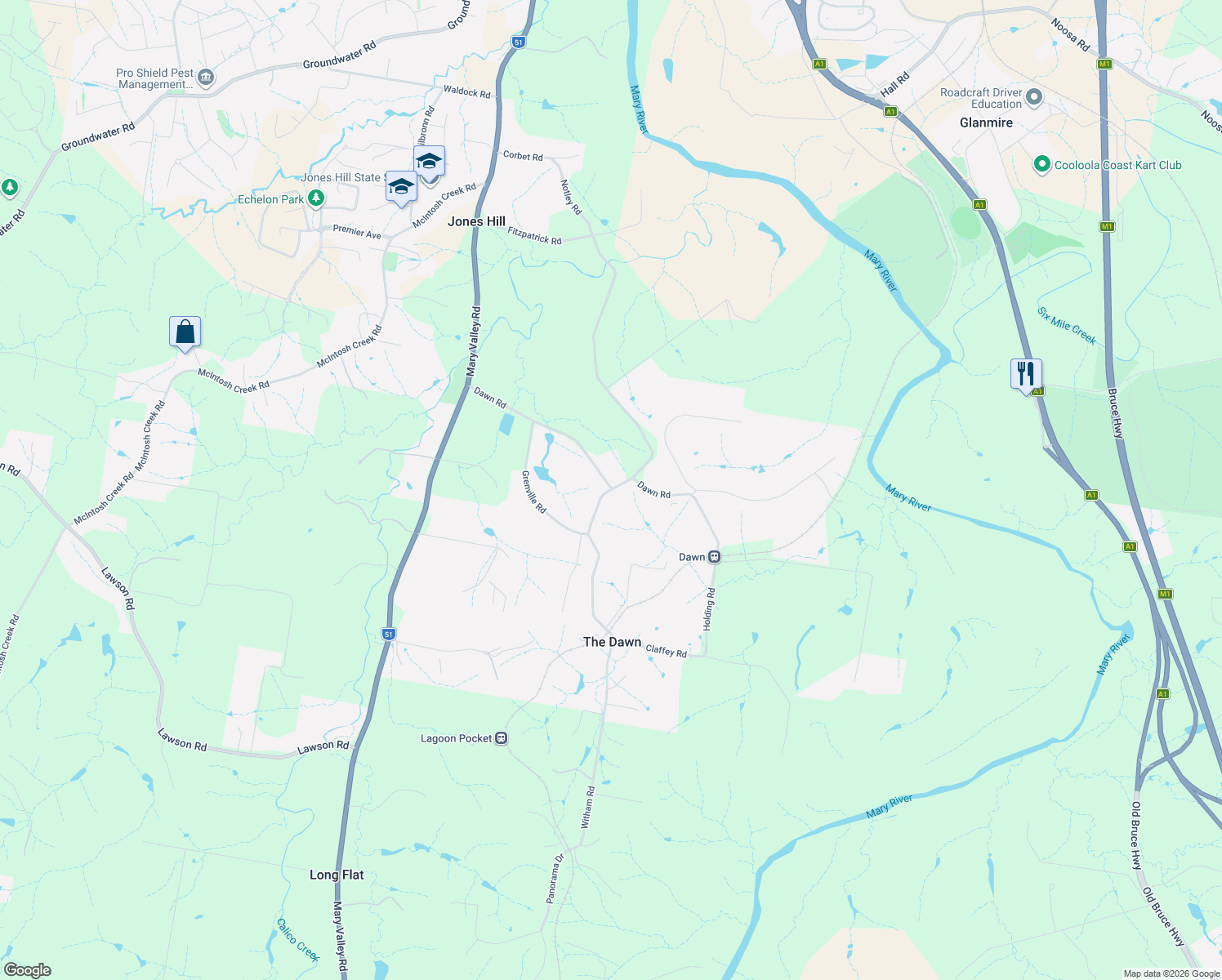 map of restaurants, bars, coffee shops, grocery stores, and more near 91 Dawn Rd in Jones Hill