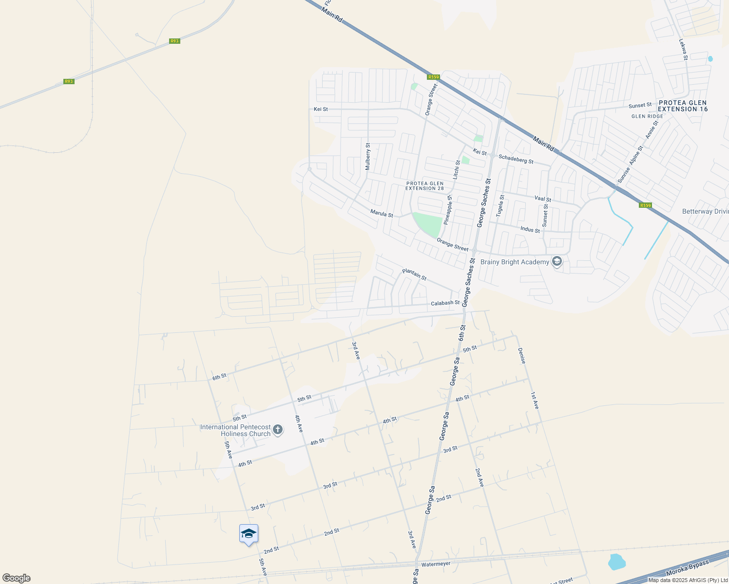 map of restaurants, bars, coffee shops, grocery stores, and more near in Soweto