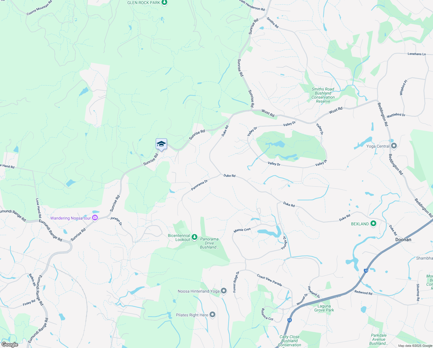 map of restaurants, bars, coffee shops, grocery stores, and more near 312 Duke Road in Doonan