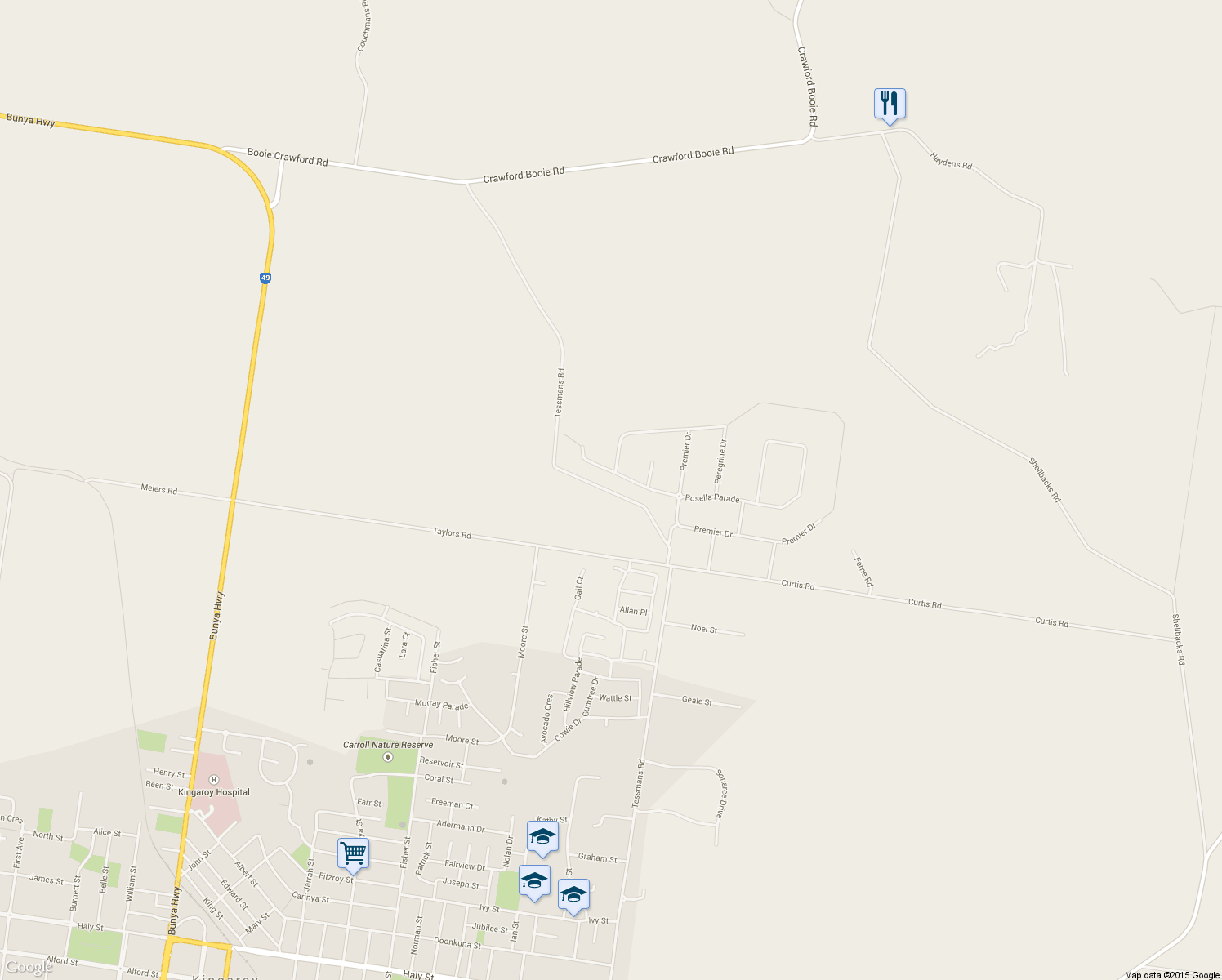 map of restaurants, bars, coffee shops, grocery stores, and more near LOT 120 Diamond Court in Kingaroy