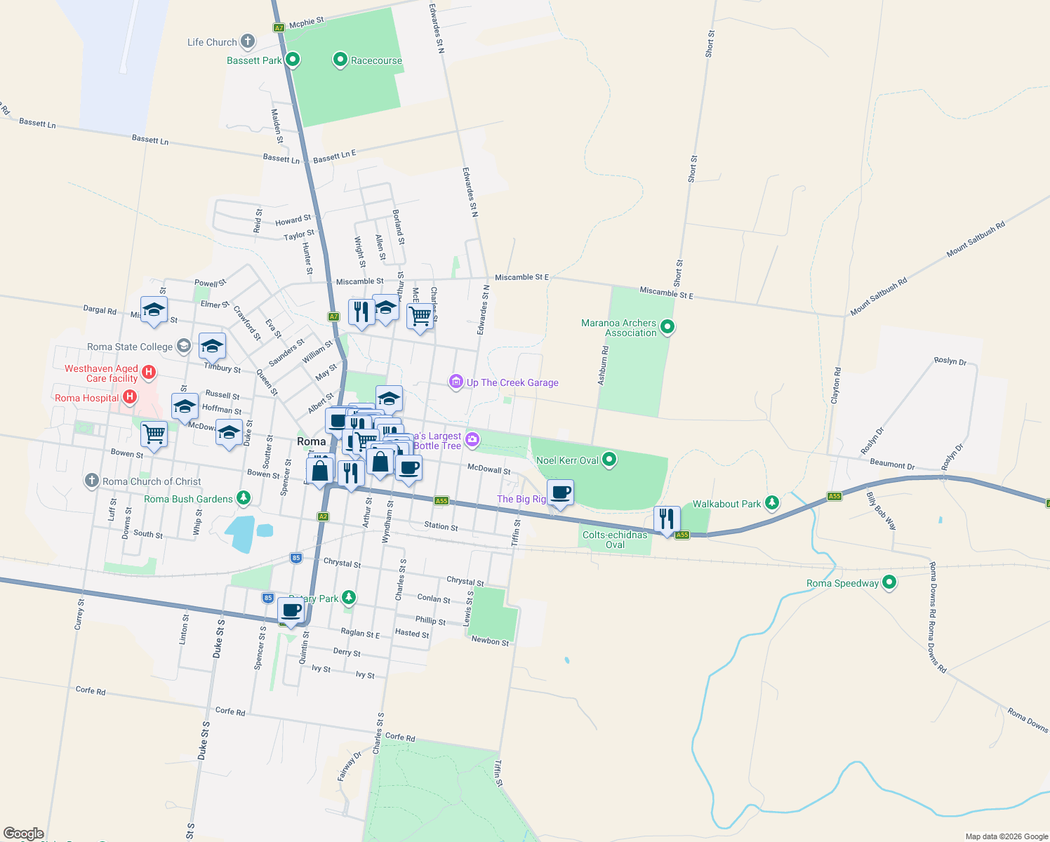 map of restaurants, bars, coffee shops, grocery stores, and more near 11 Tiffin Street in Roma