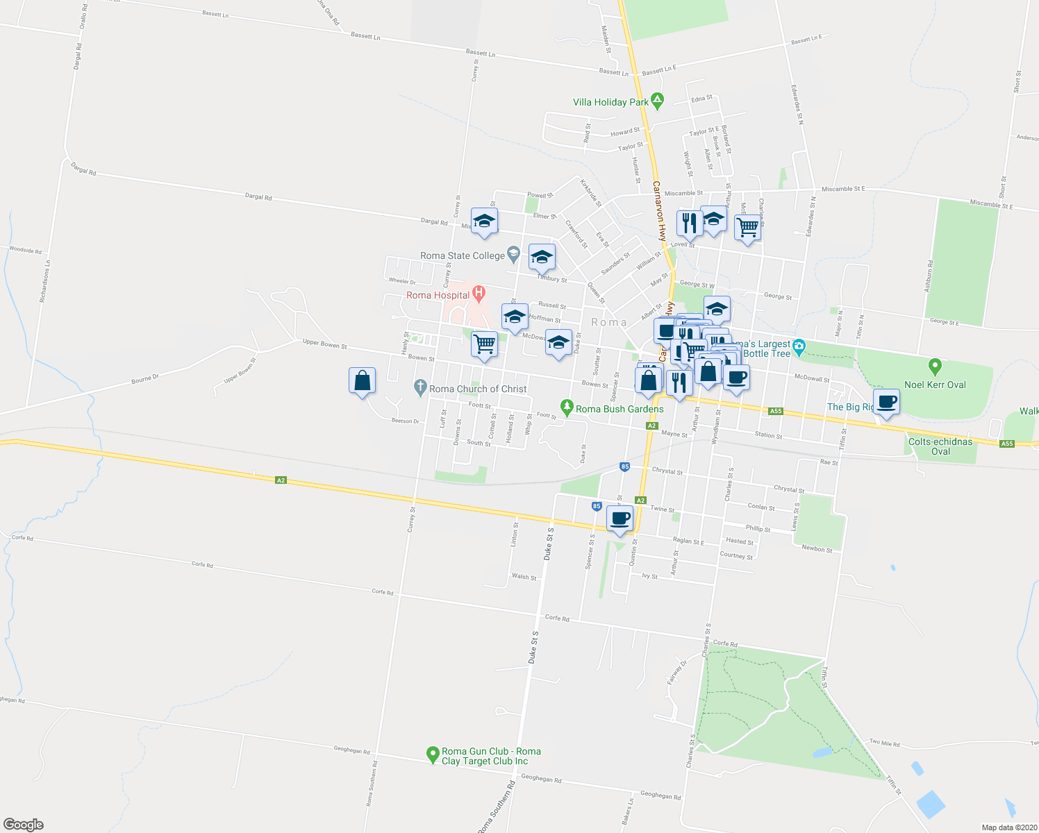map of restaurants, bars, coffee shops, grocery stores, and more near 8 Foott Street in Roma
