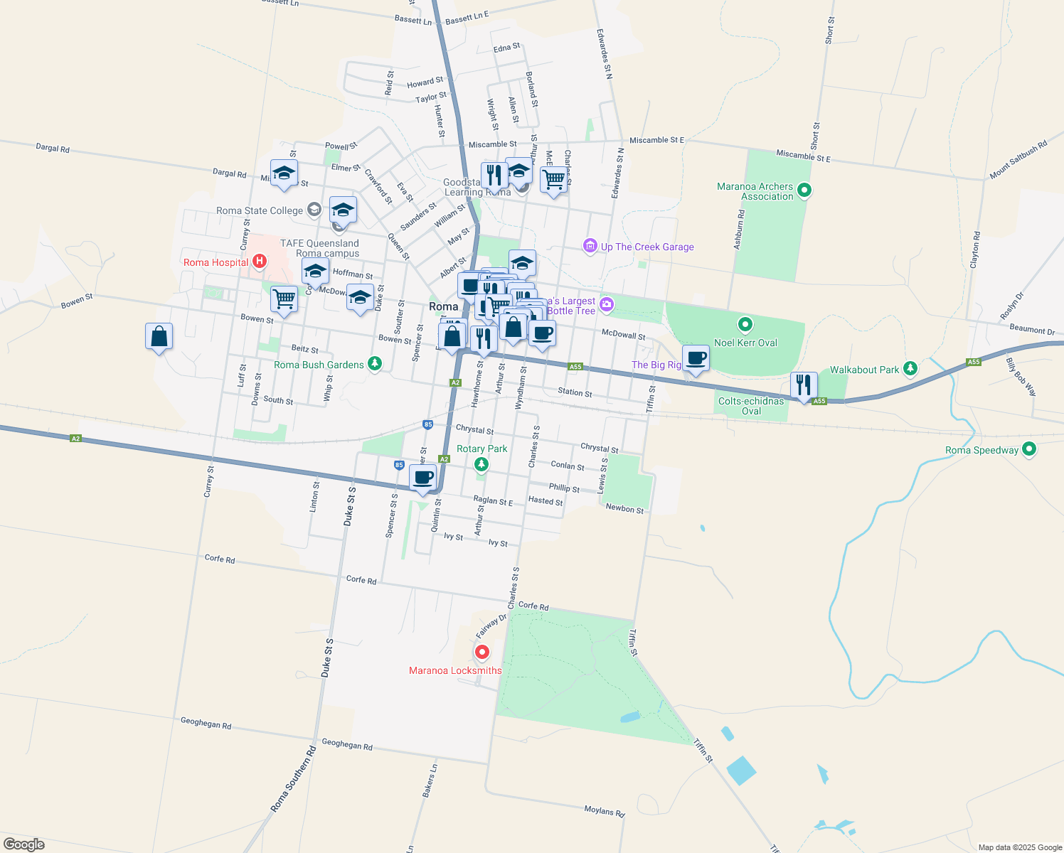map of restaurants, bars, coffee shops, grocery stores, and more near 103 Charles Street in Roma