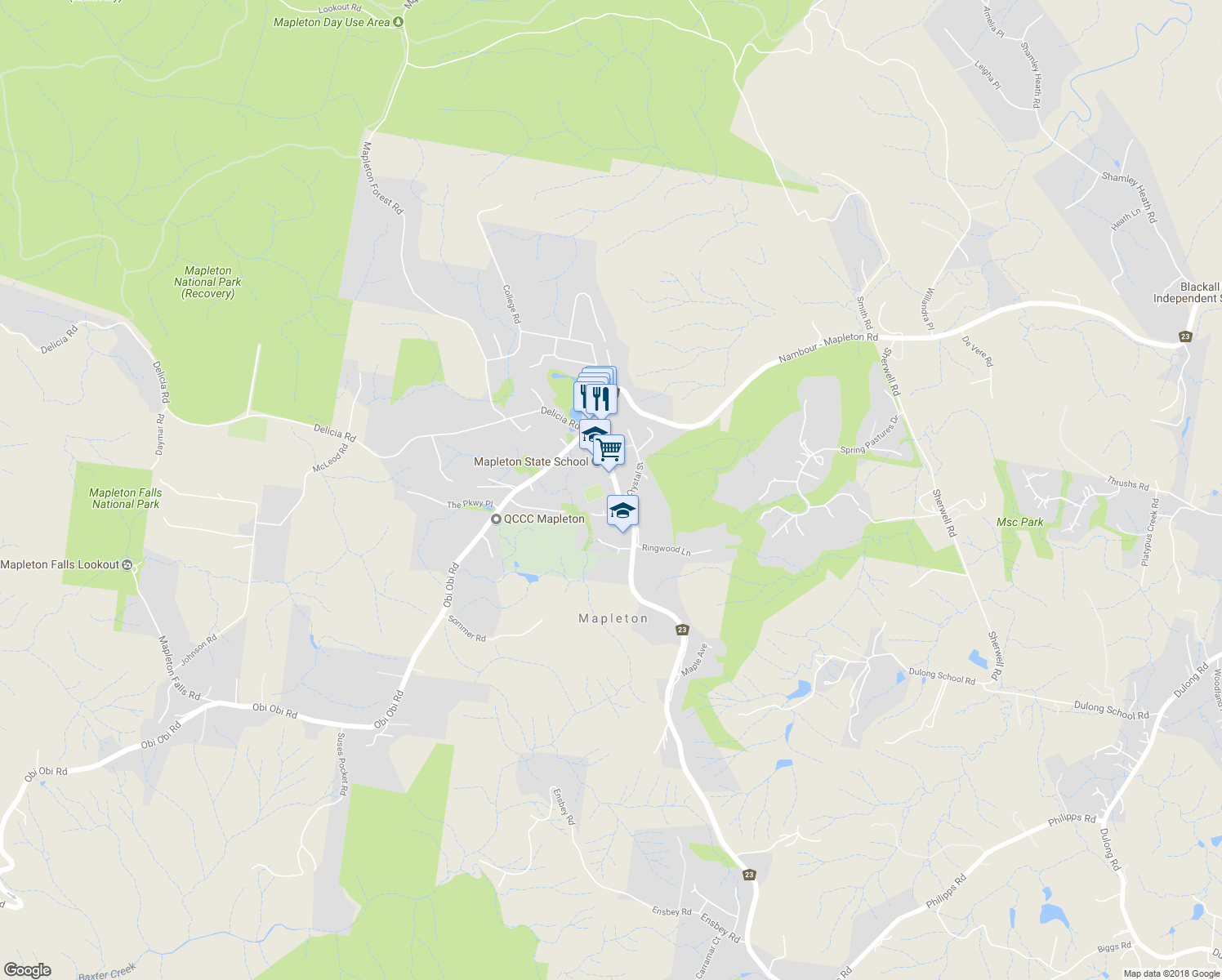 map of restaurants, bars, coffee shops, grocery stores, and more near 36 Flaxton Drive in Mapleton