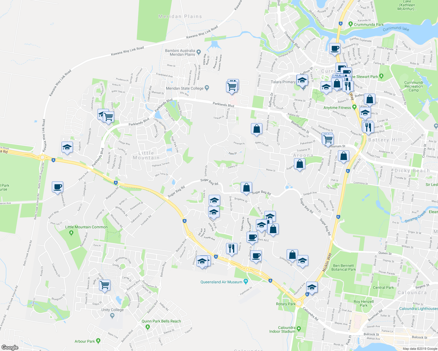 map of restaurants, bars, coffee shops, grocery stores, and more near 8 Timber Top Court in Little Mountain