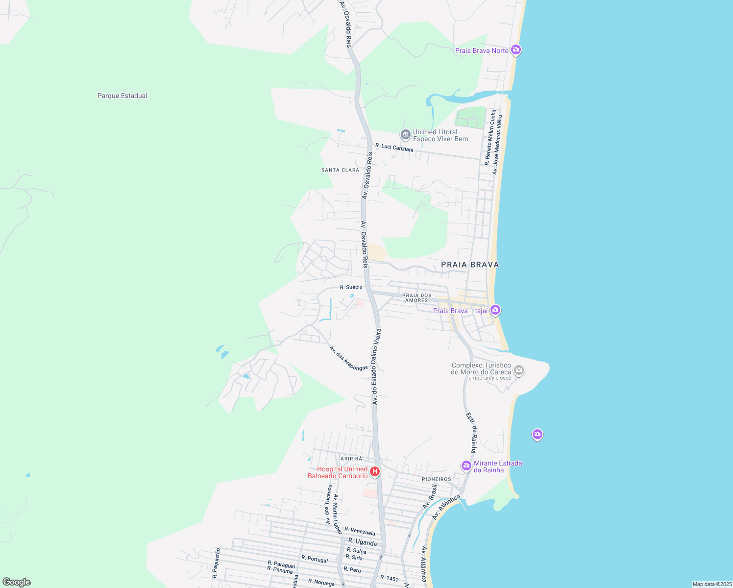 map of restaurants, bars, coffee shops, grocery stores, and more near 3600 Avenida Osvaldo Reis in Itajaí