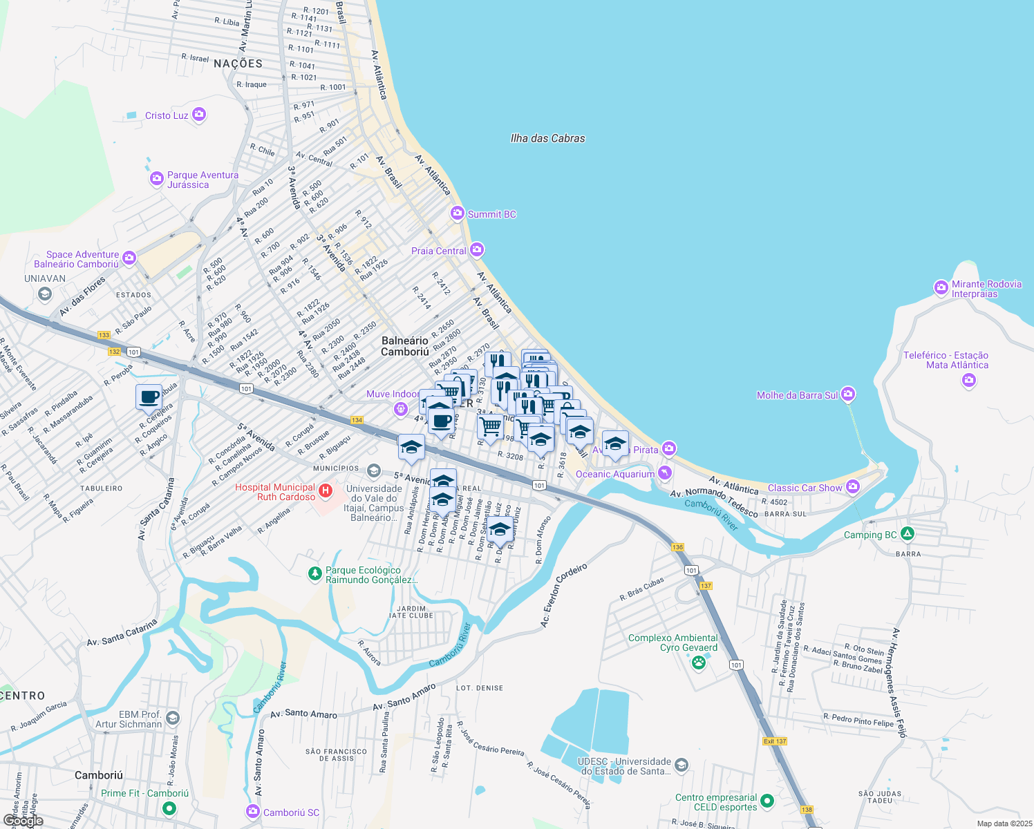 map of restaurants, bars, coffee shops, grocery stores, and more near 409 Rua 3150 in Balneário Camboriú