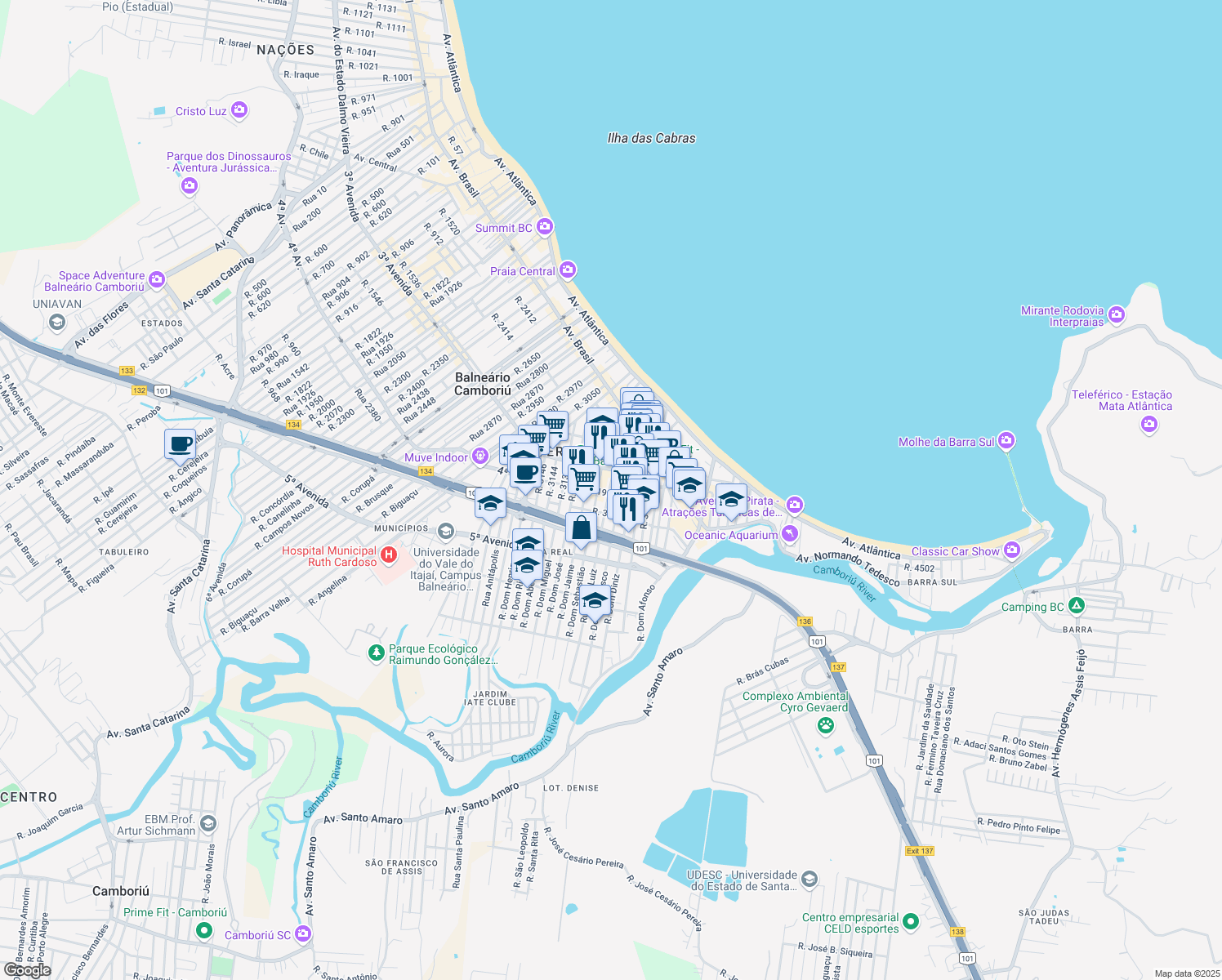 map of restaurants, bars, coffee shops, grocery stores, and more near 409 Rua 3150 in Balneário Camboriú