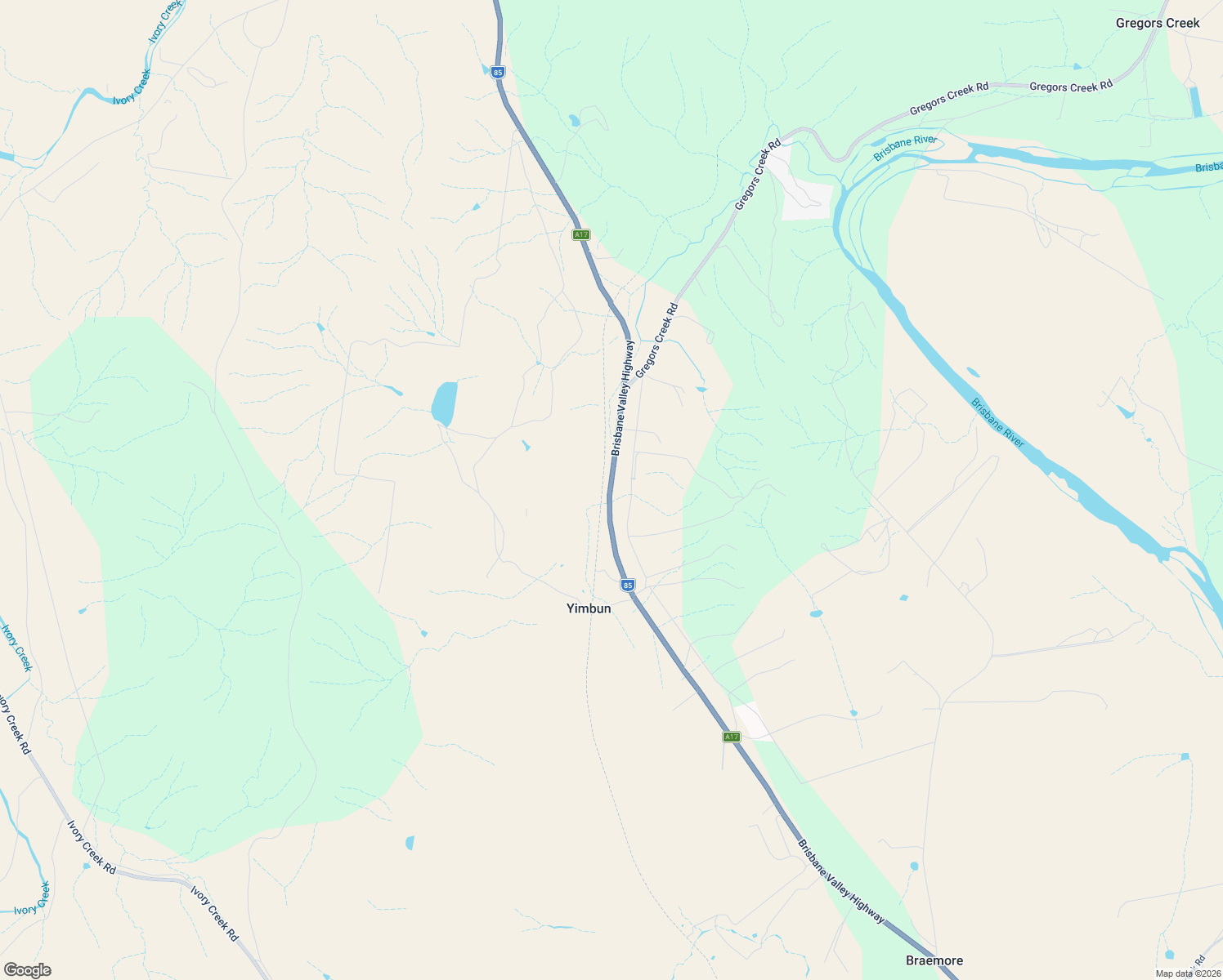 map of restaurants, bars, coffee shops, grocery stores, and more near Brisbane Valley Highway in Yimbun