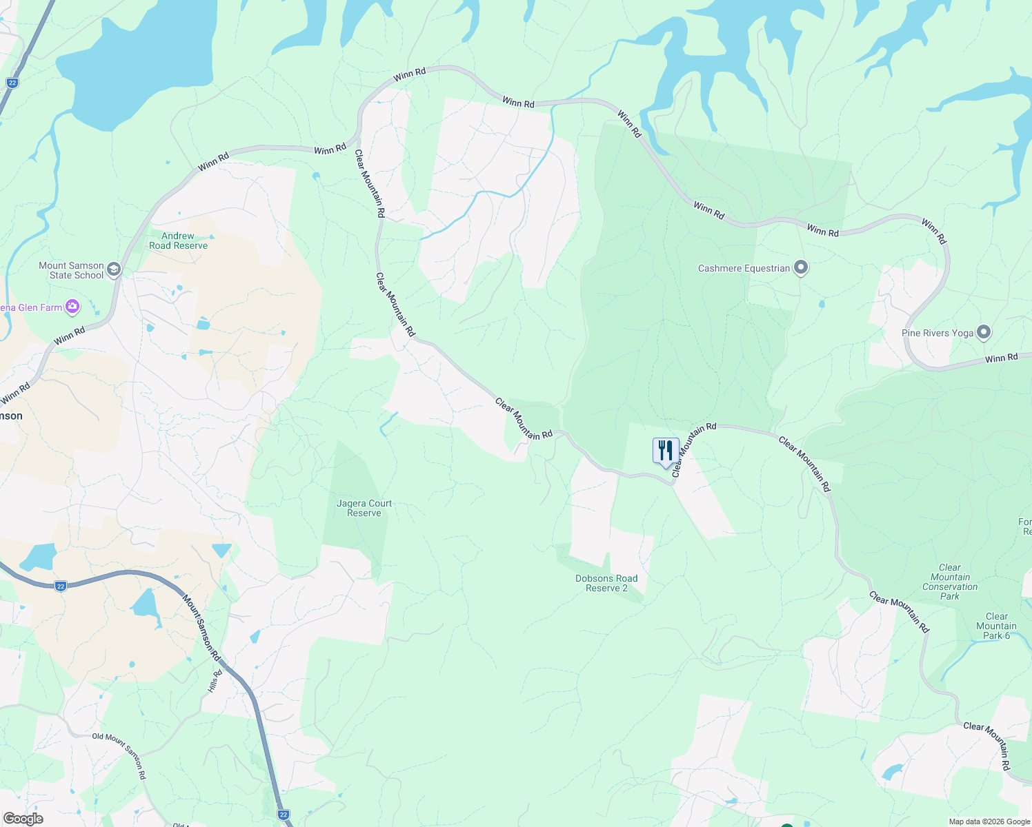 map of restaurants, bars, coffee shops, grocery stores, and more near 84-726 Clear Mountain Rd in Clear Mountain