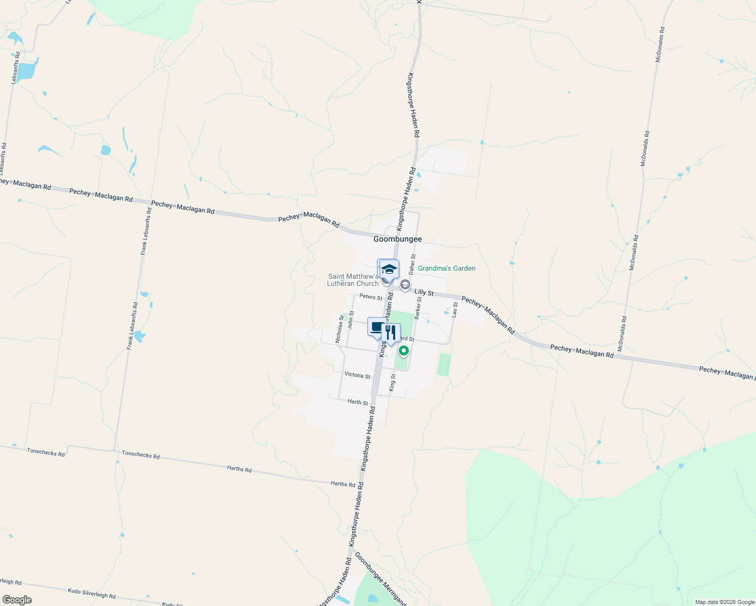 map of restaurants, bars, coffee shops, grocery stores, and more near 2 Peters Street in Goombungee