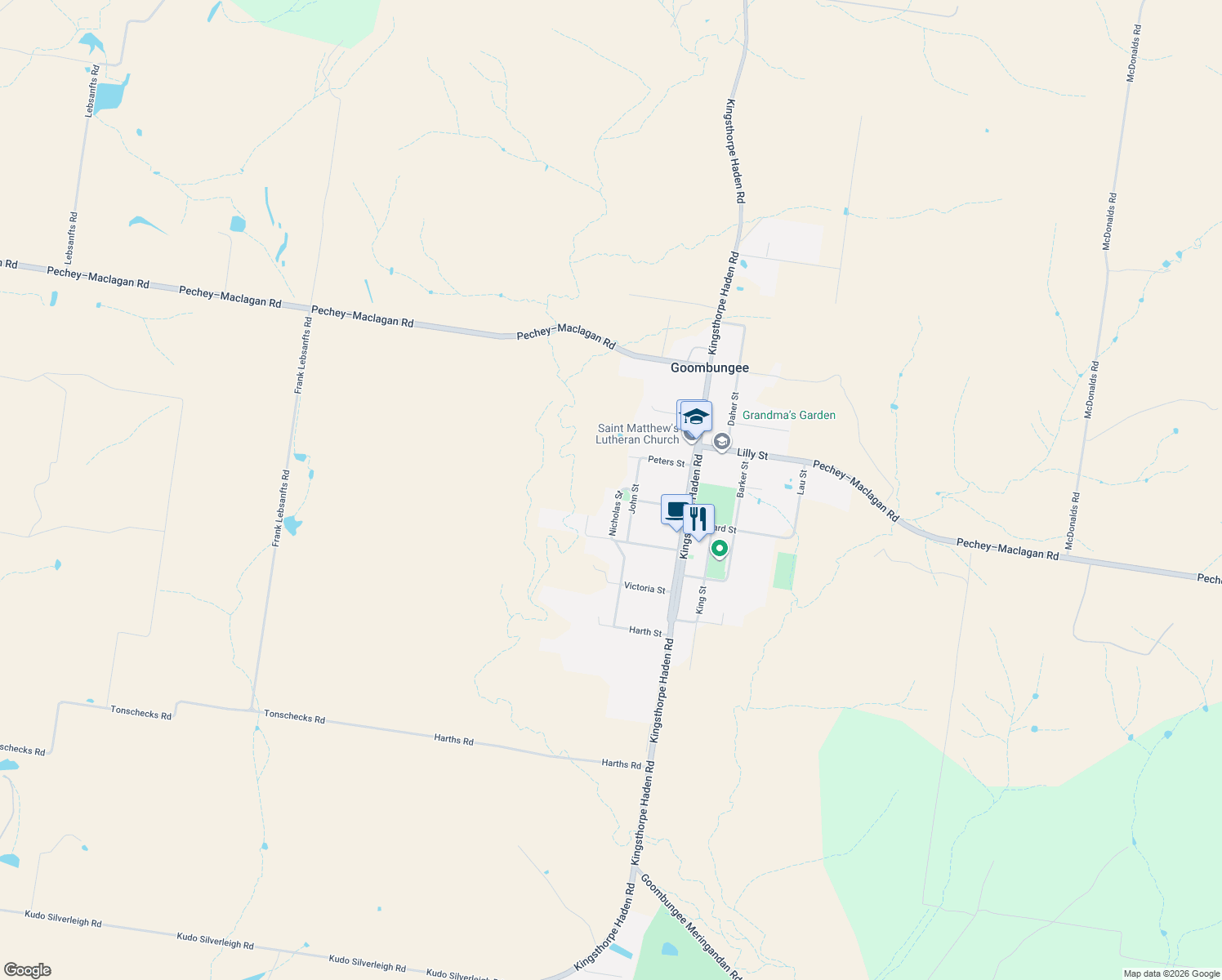 map of restaurants, bars, coffee shops, grocery stores, and more near 3 Nicholas Street in Goombungee