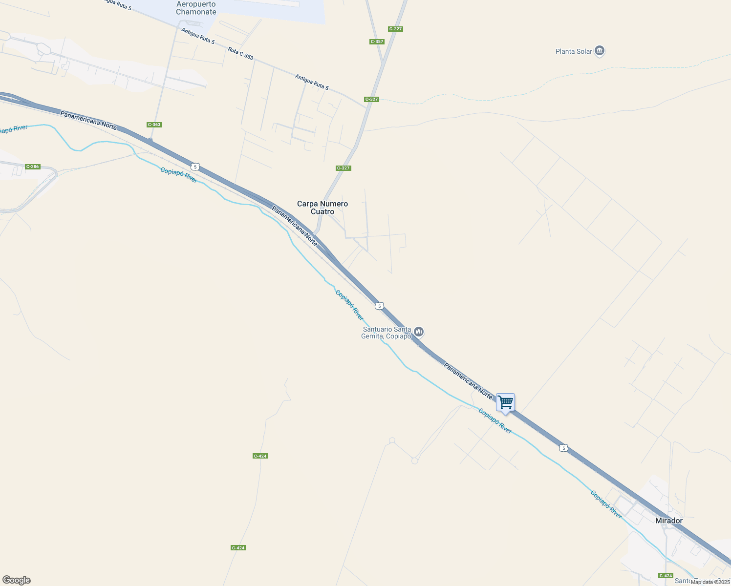 map of restaurants, bars, coffee shops, grocery stores, and more near 140 Panamericana Norte in Copiapo