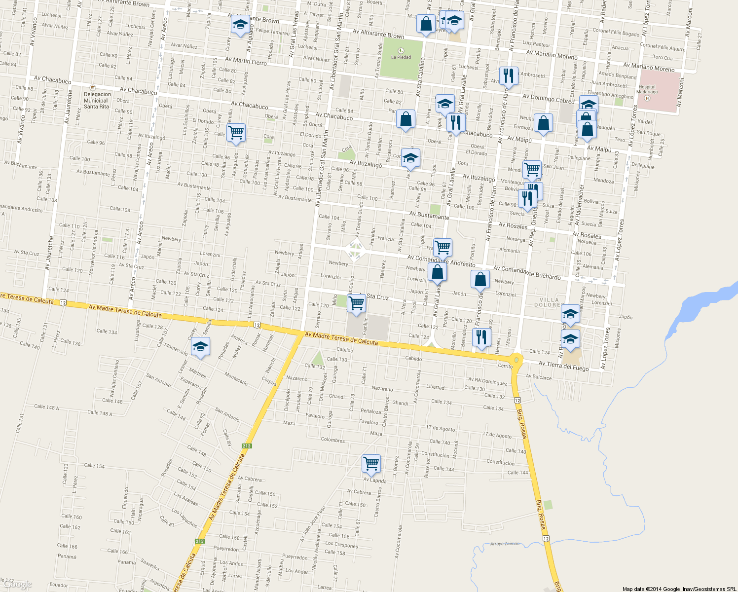 map of restaurants, bars, coffee shops, grocery stores, and more near 5800 Franklin in Posadas
