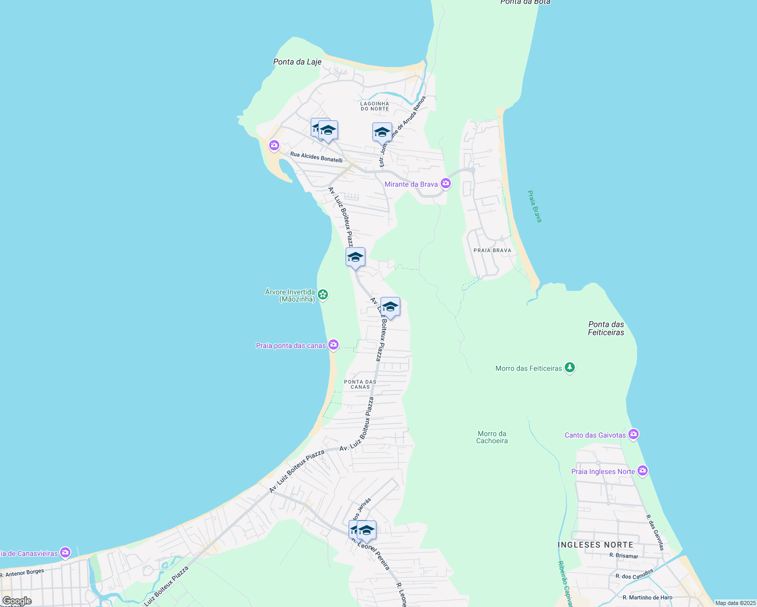 map of restaurants, bars, coffee shops, grocery stores, and more near 4900 Avenida Luiz Boiteux Piazza in Florianopolis
