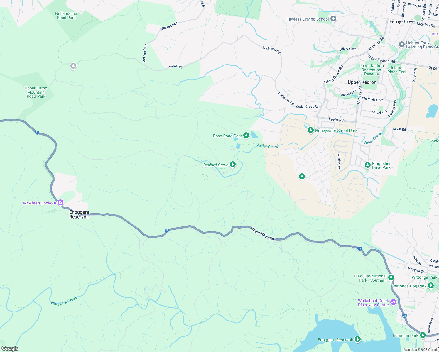 map of restaurants, bars, coffee shops, grocery stores, and more near in Enoggera Reservoir