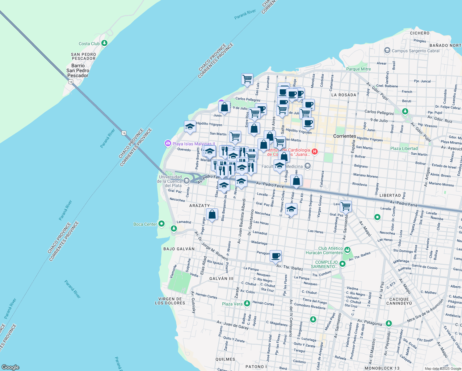 map of restaurants, bars, coffee shops, grocery stores, and more near 444 Doctor R. Carrillo in Corrientes