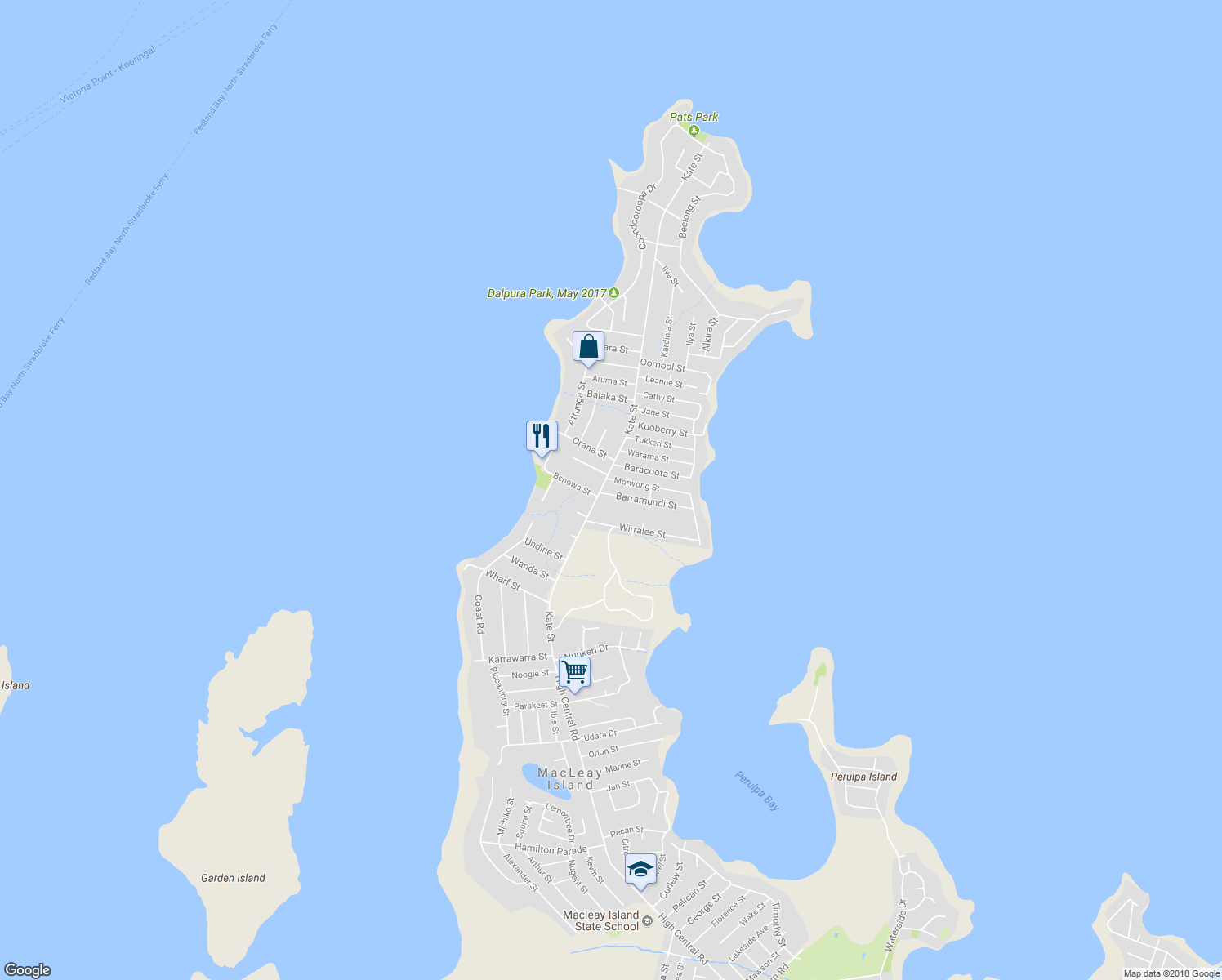 map of restaurants, bars, coffee shops, grocery stores, and more near 3 Barramundi Street in Macleay Island