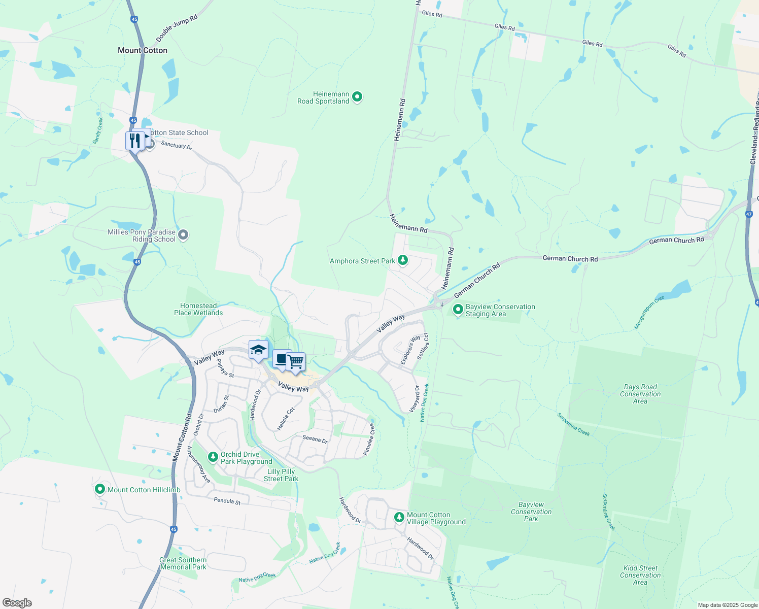 map of restaurants, bars, coffee shops, grocery stores, and more near 62 Taffeta Drive in Mount Cotton