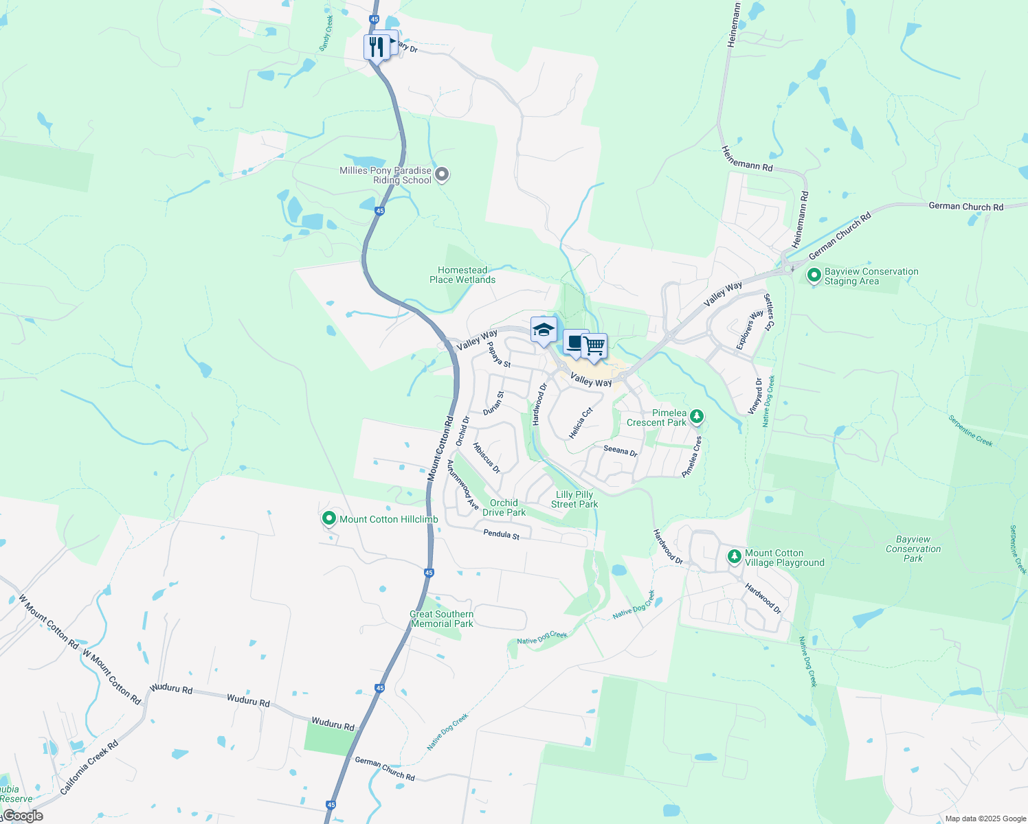 map of restaurants, bars, coffee shops, grocery stores, and more near 5 Jonquil Court in Mount Cotton
