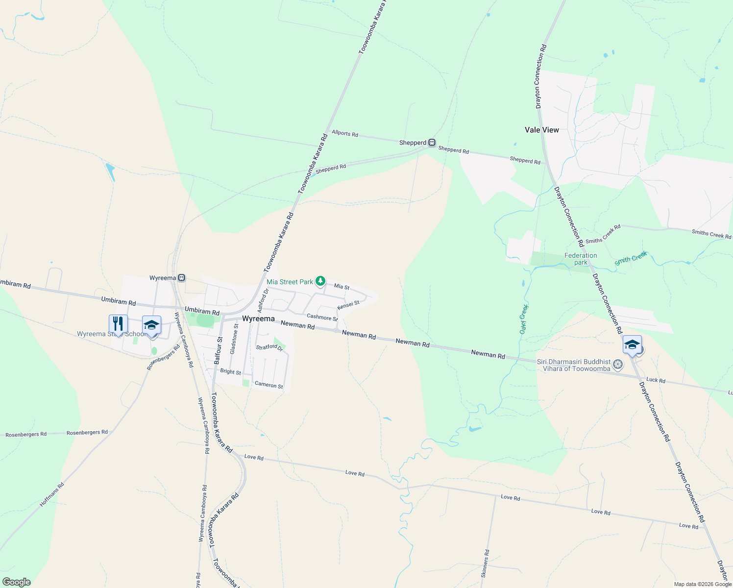 map of restaurants, bars, coffee shops, grocery stores, and more near 39 Mia Street in Wyreema