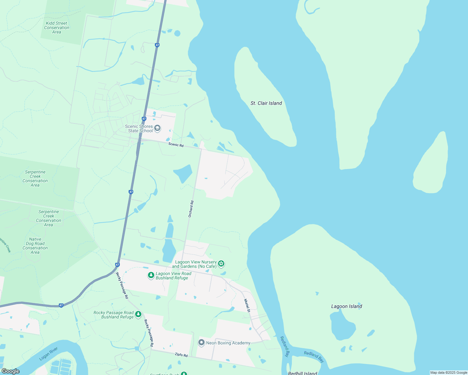 map of restaurants, bars, coffee shops, grocery stores, and more near 30 Pear Street in Redland Bay