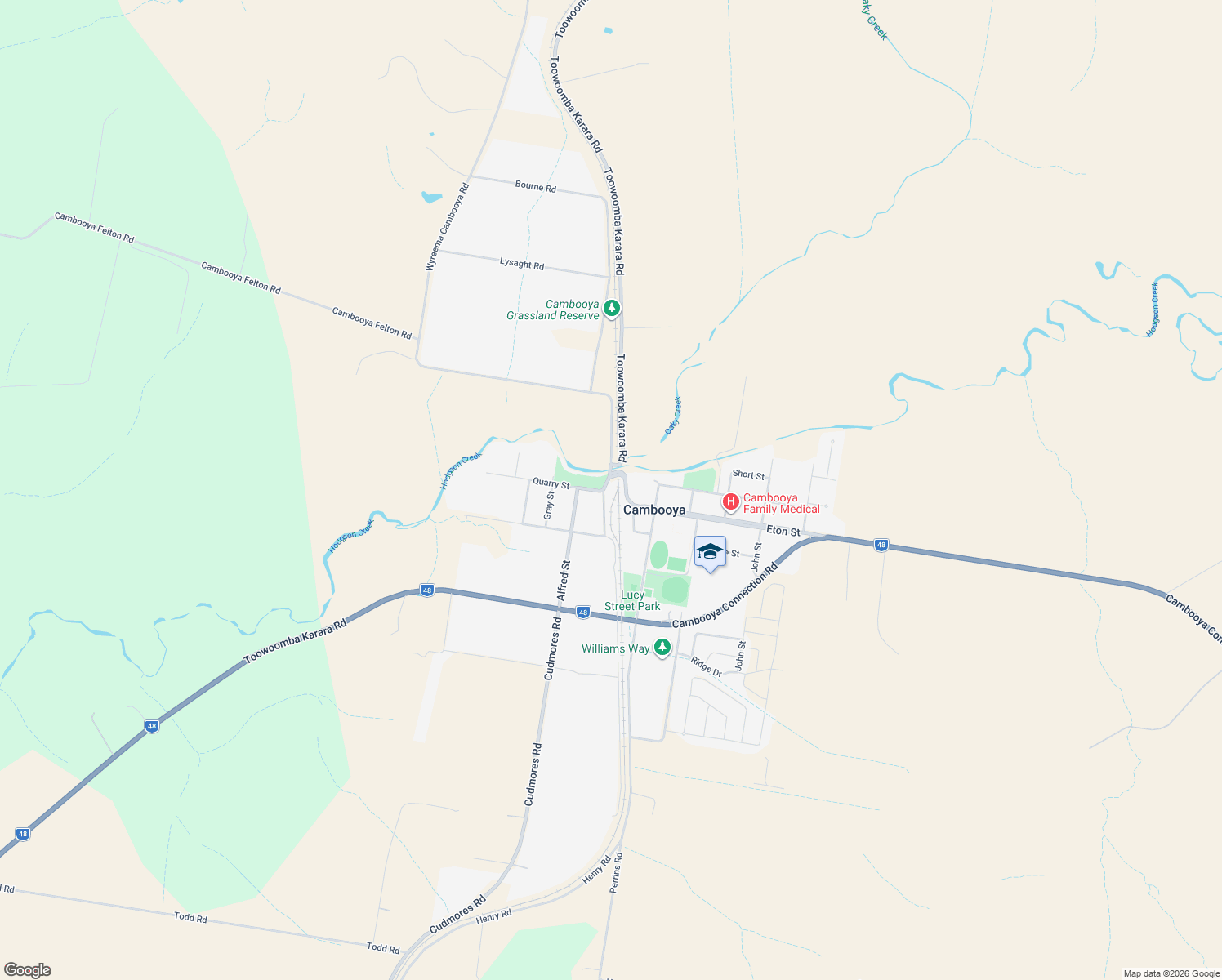 map of restaurants, bars, coffee shops, grocery stores, and more near 1 Railway Street in Cambooya