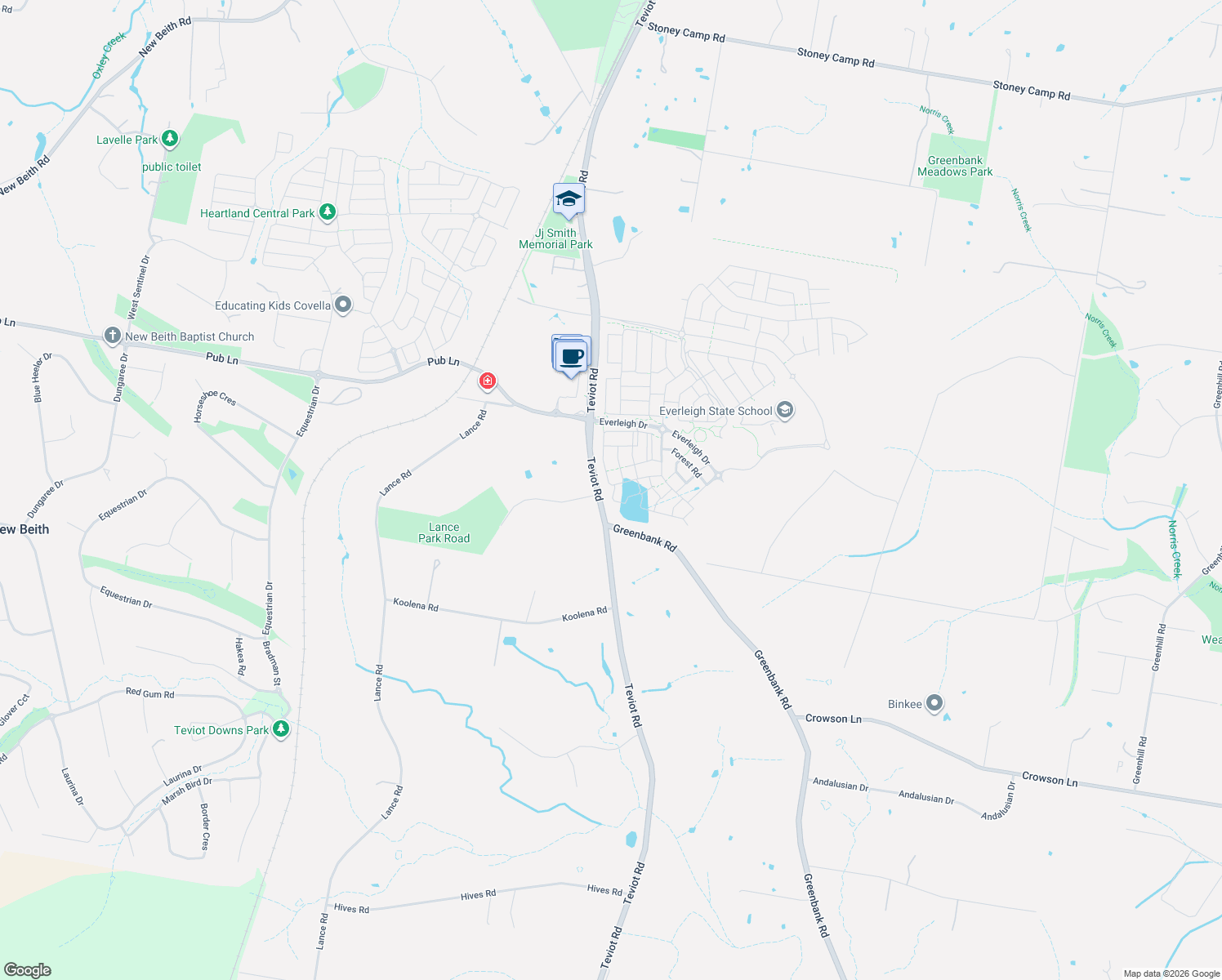 map of restaurants, bars, coffee shops, grocery stores, and more near 1 Hedge Lane in Greenbank