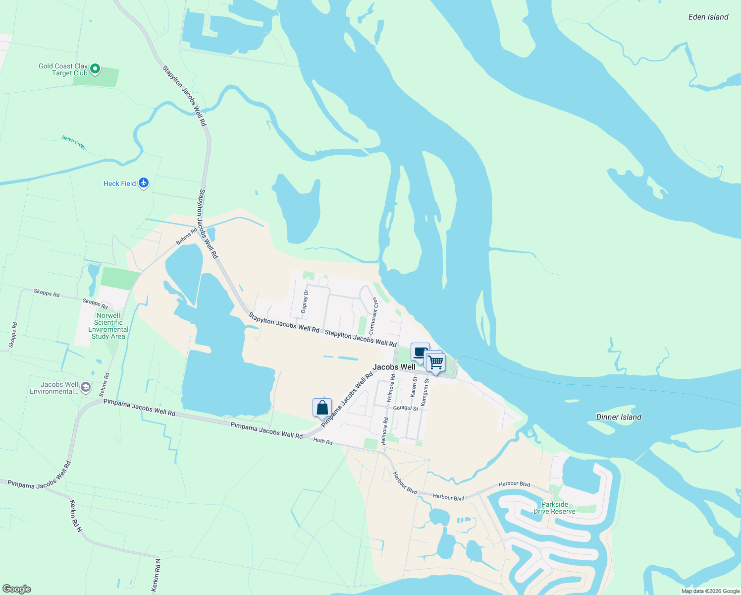 map of restaurants, bars, coffee shops, grocery stores, and more near 30 Cormorant Crescent in Jacobs Well