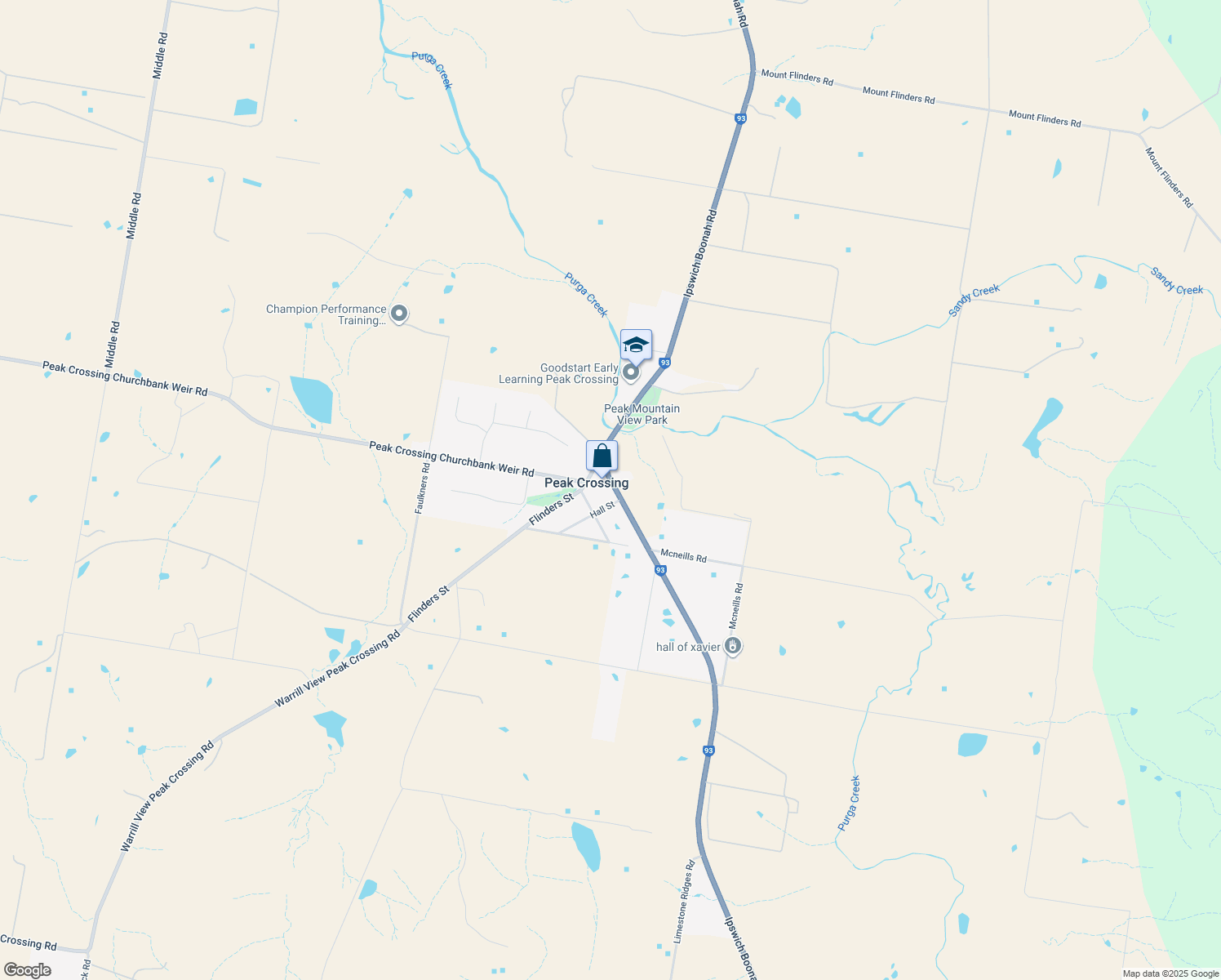map of restaurants, bars, coffee shops, grocery stores, and more near 25 Fassifern Street in Peak Crossing