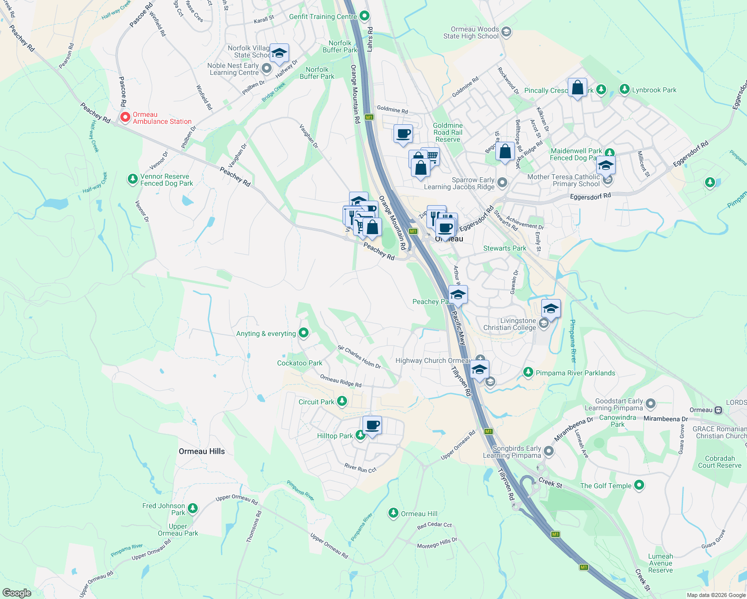 map of restaurants, bars, coffee shops, grocery stores, and more near 10 Beaton Court in Ormeau
