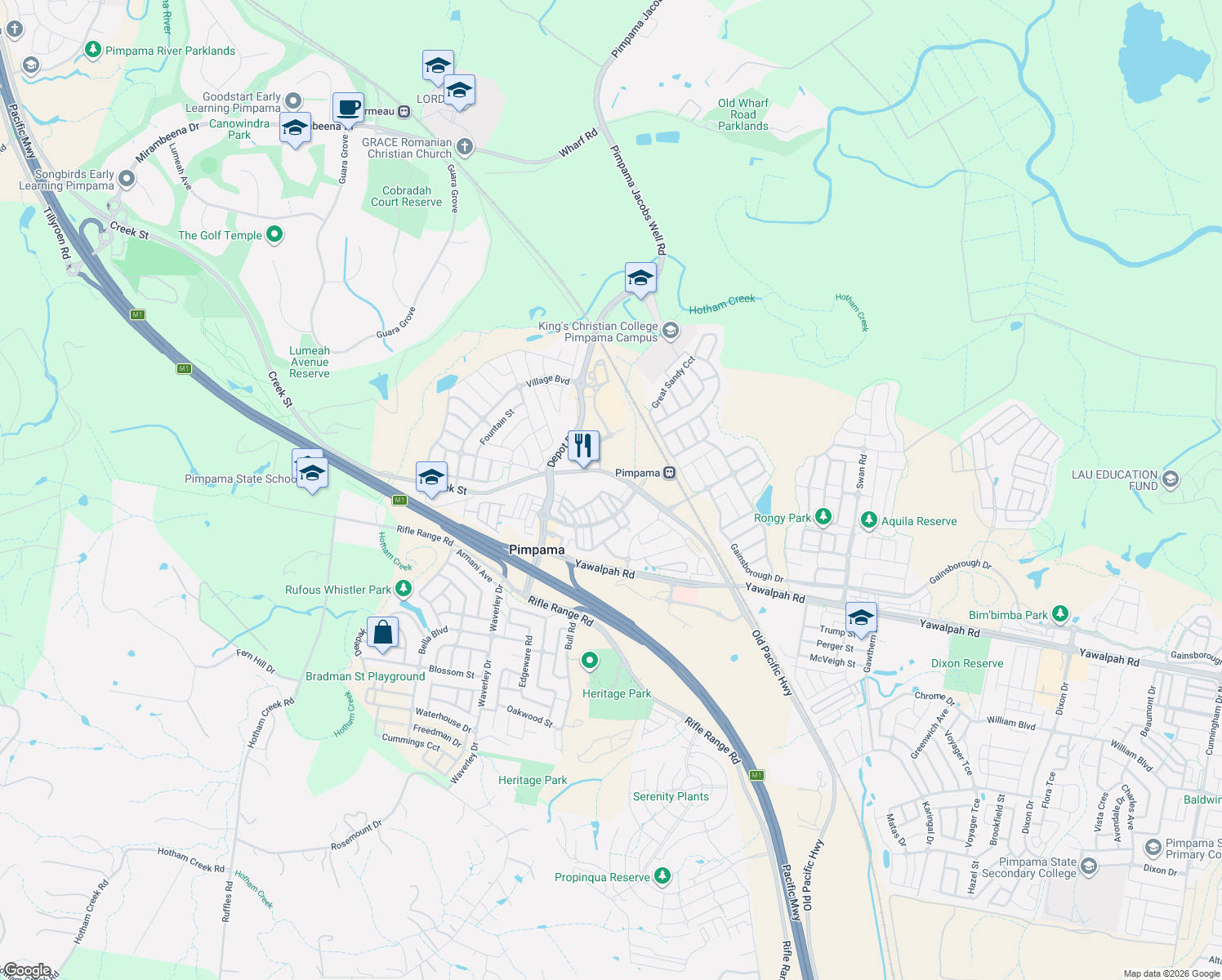 map of restaurants, bars, coffee shops, grocery stores, and more near 11 Christopher Street in Pimpama