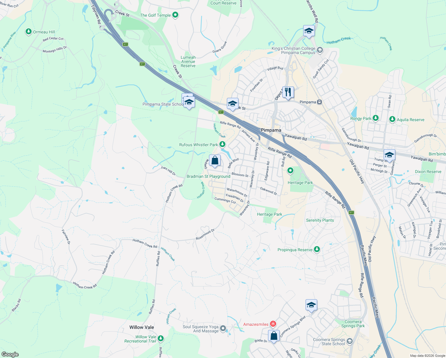 map of restaurants, bars, coffee shops, grocery stores, and more near 77 Deepak Drive in Willow Vale