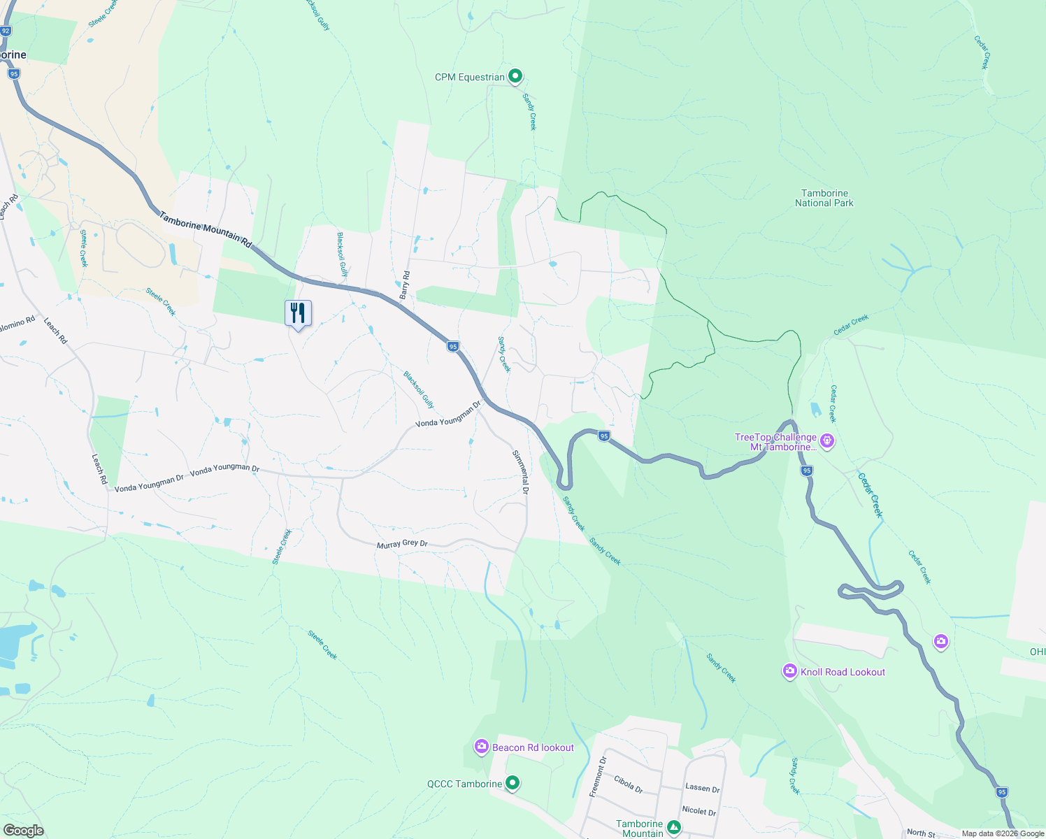 map of restaurants, bars, coffee shops, grocery stores, and more near 436 Tamborine Mountain Road in Tamborine